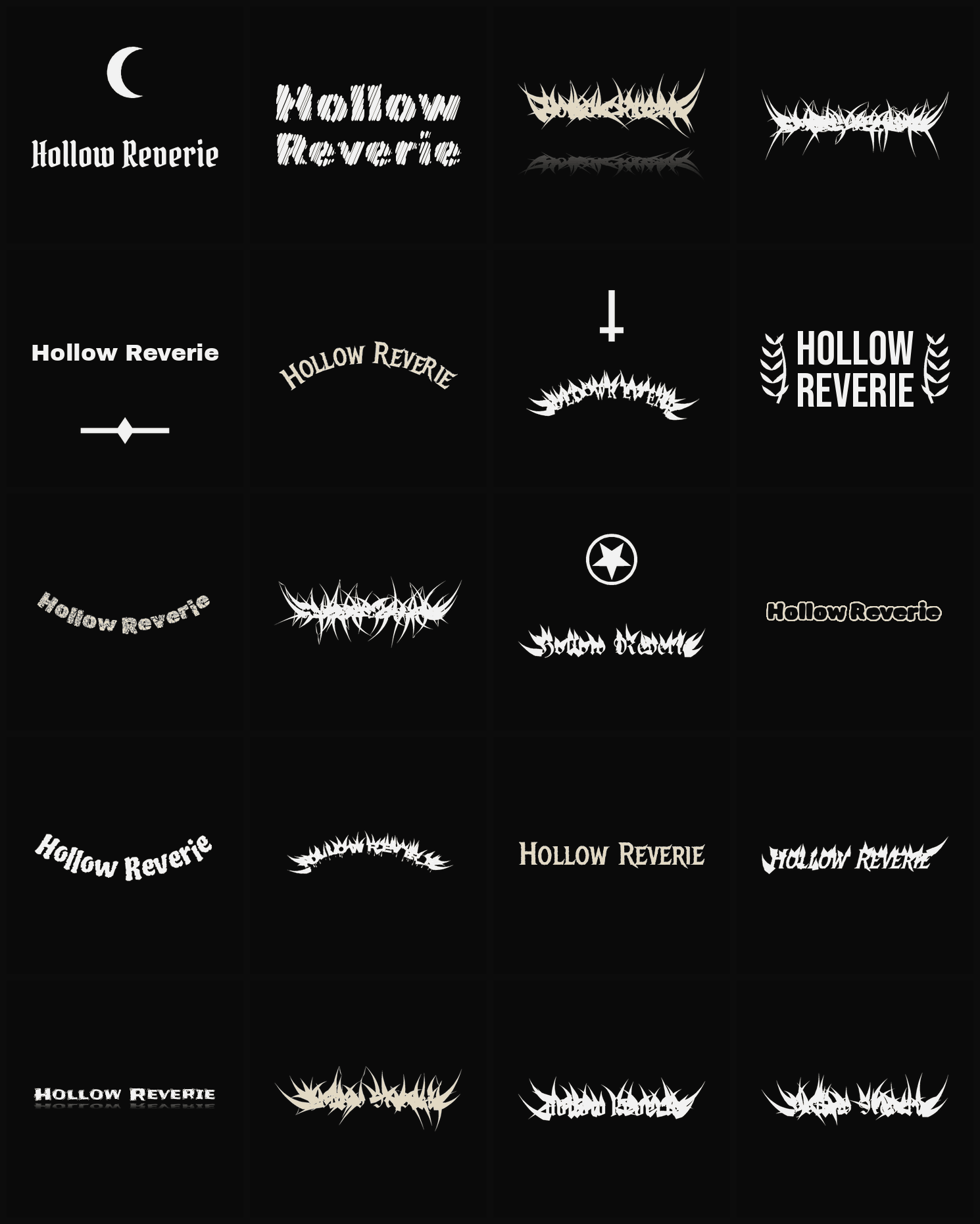 Twenty Hollow Reverie band logo ideas — different faces, treatments and spike settings