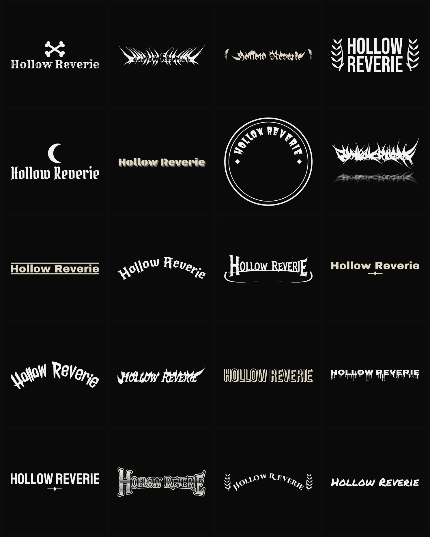 Twenty Hollow Reverie band logo ideas — different faces, treatments and spike settings