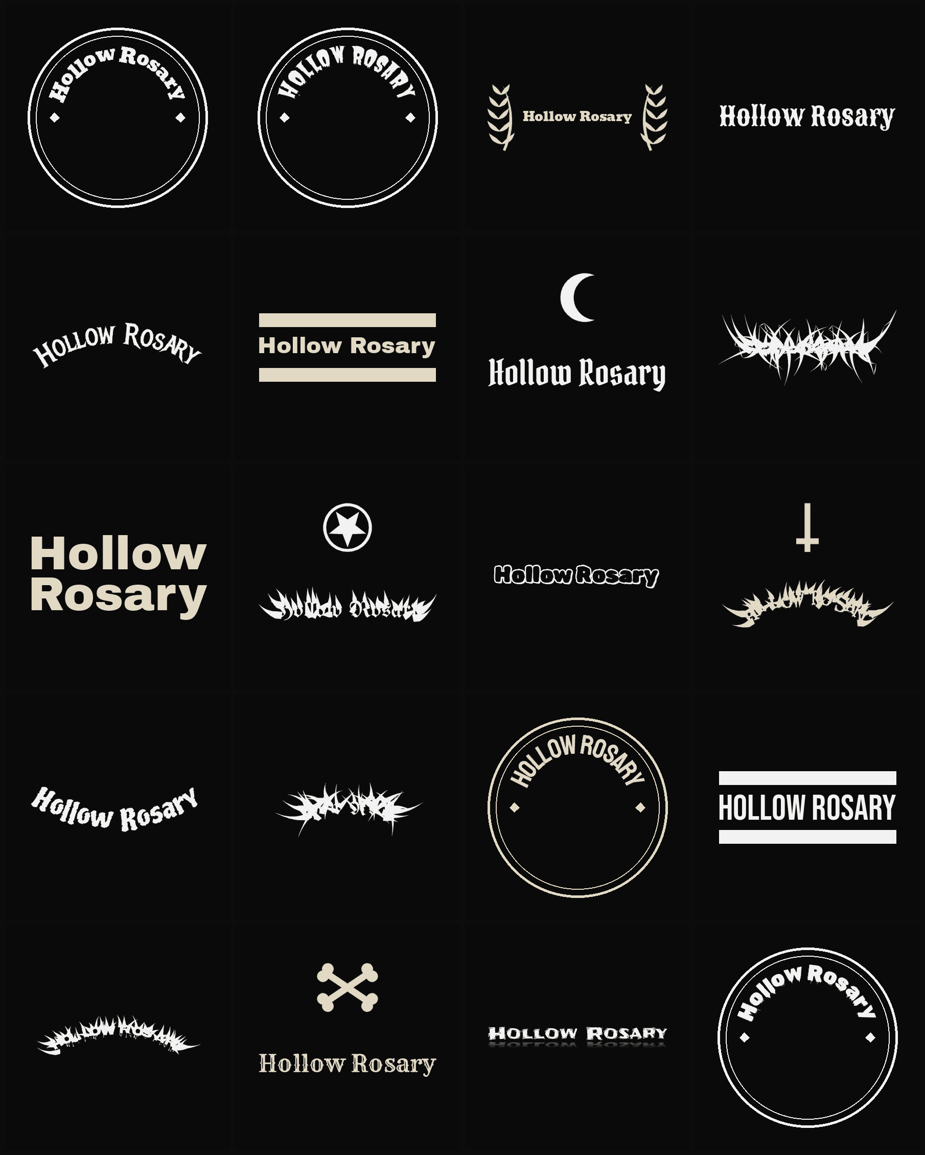 Twenty Hollow Rosary band logo ideas — different faces, treatments and spike settings