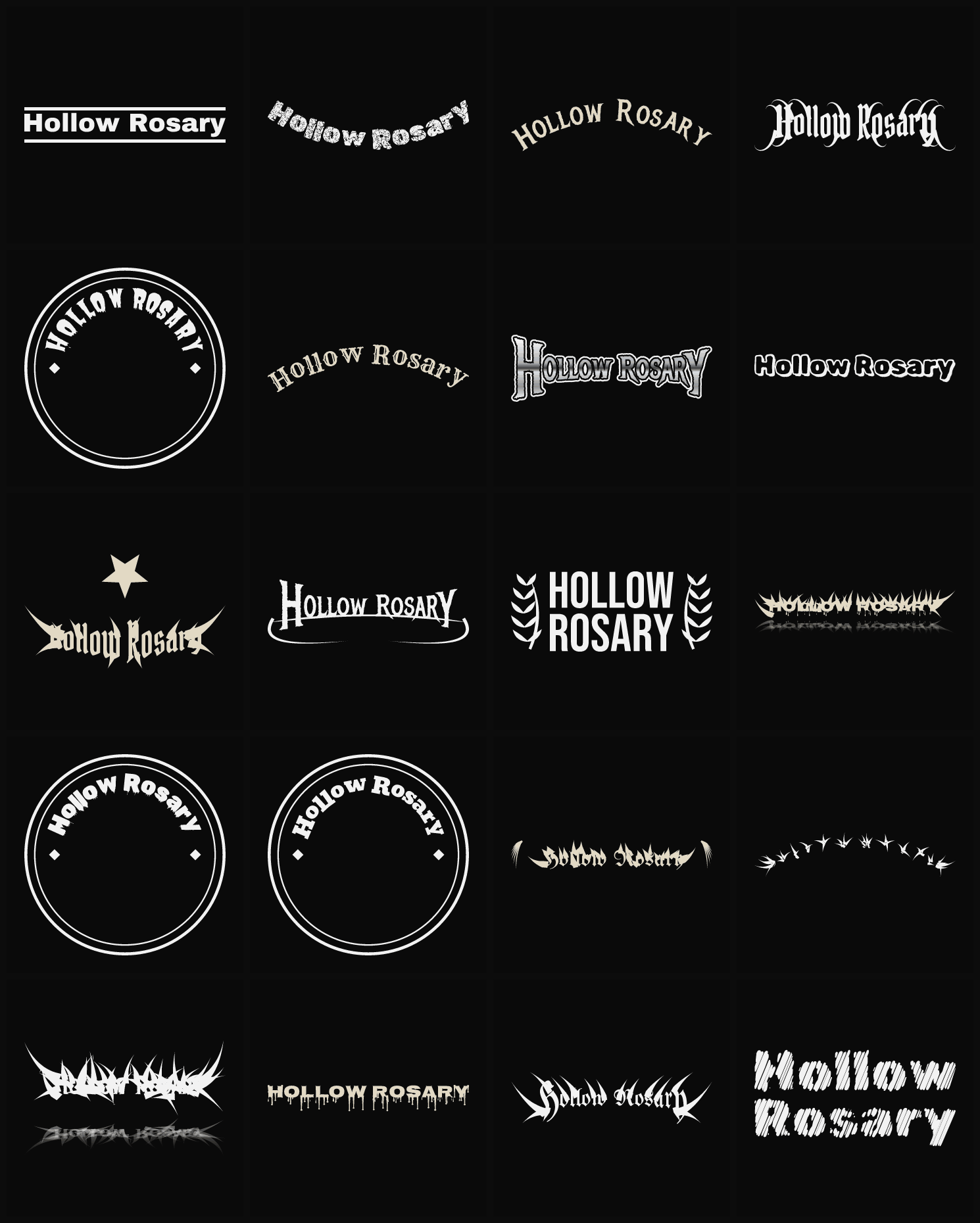 Twenty Hollow Rosary band logo ideas — different faces, treatments and spike settings