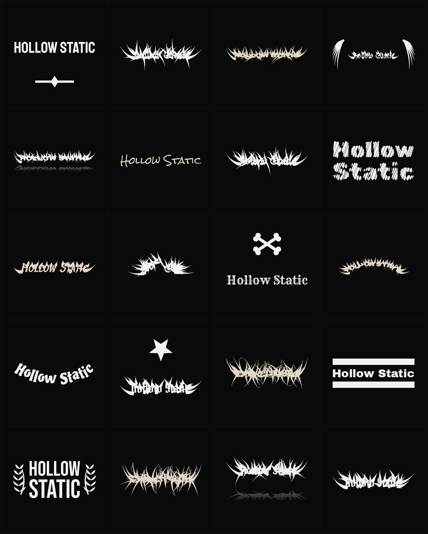 Twenty Hollow Static band logo ideas — different faces, treatments and spike settings