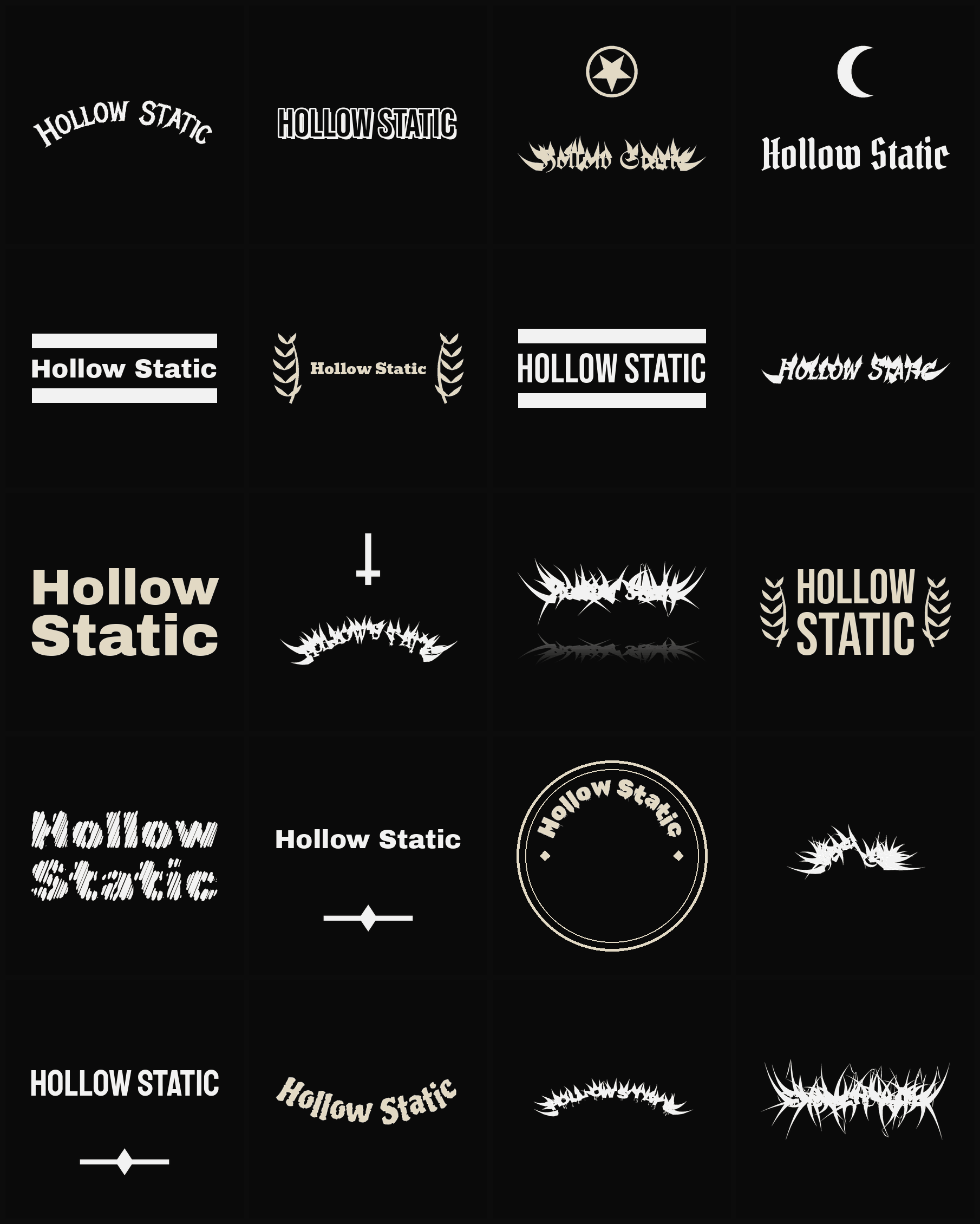 Twenty Hollow Static band logo ideas — different faces, treatments and spike settings