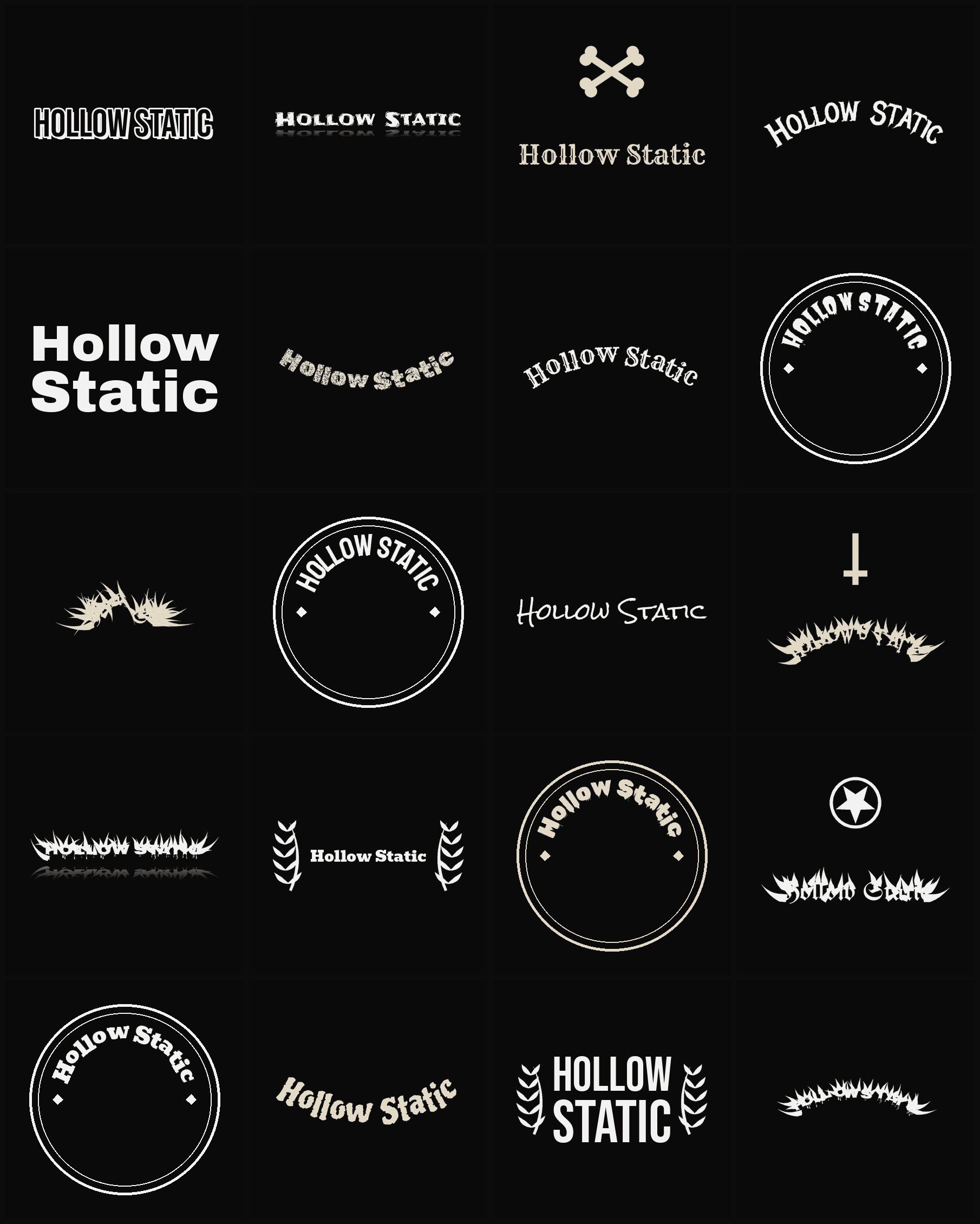 Twenty Hollow Static band logo ideas — different faces, treatments and spike settings
