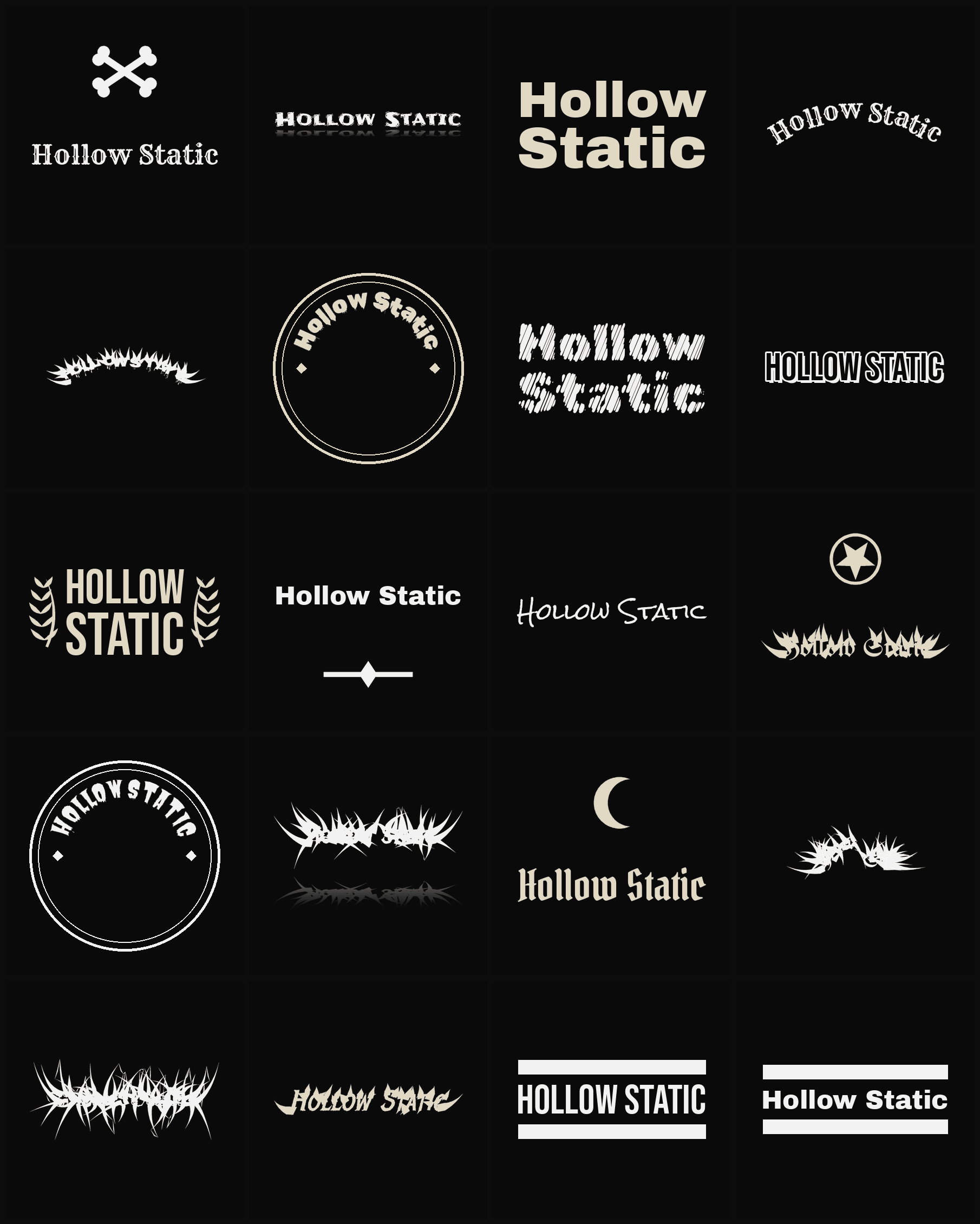 Twenty Hollow Static band logo ideas — different faces, treatments and spike settings