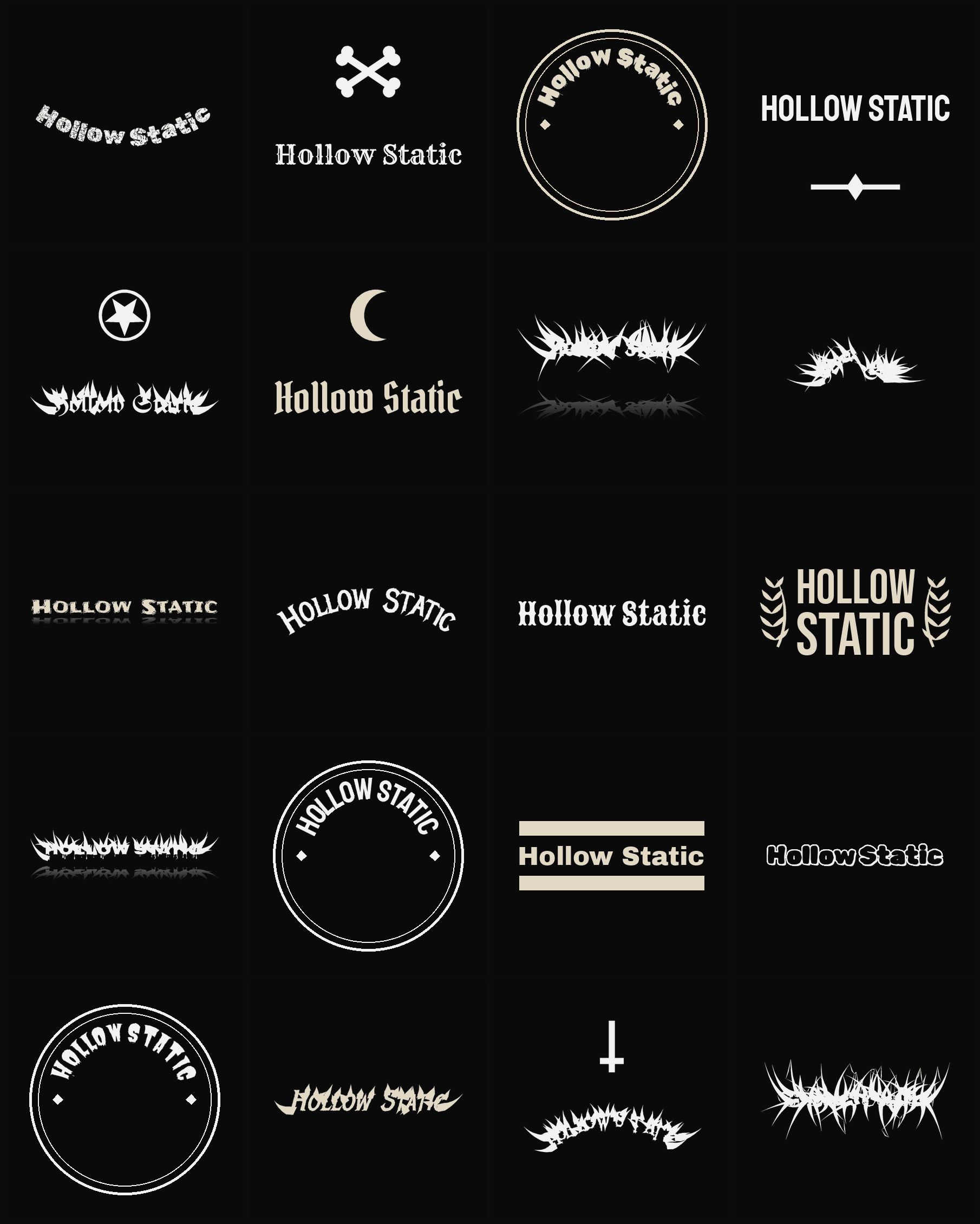 Twenty Hollow Static band logo ideas — different faces, treatments and spike settings