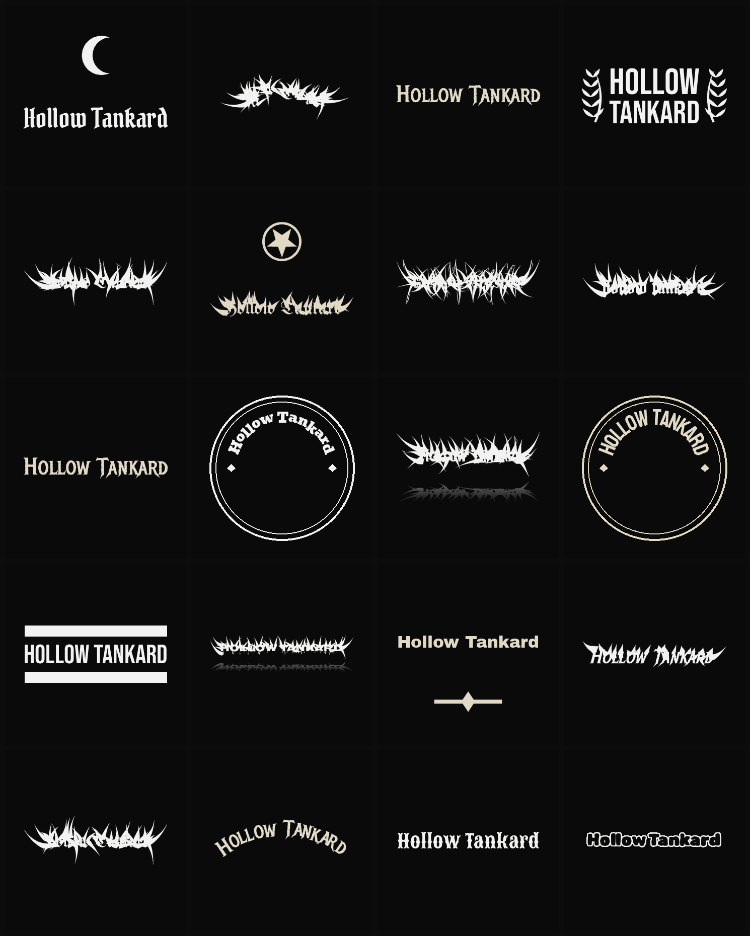 Twenty Hollow Tankard band logo ideas — different faces, treatments and spike settings