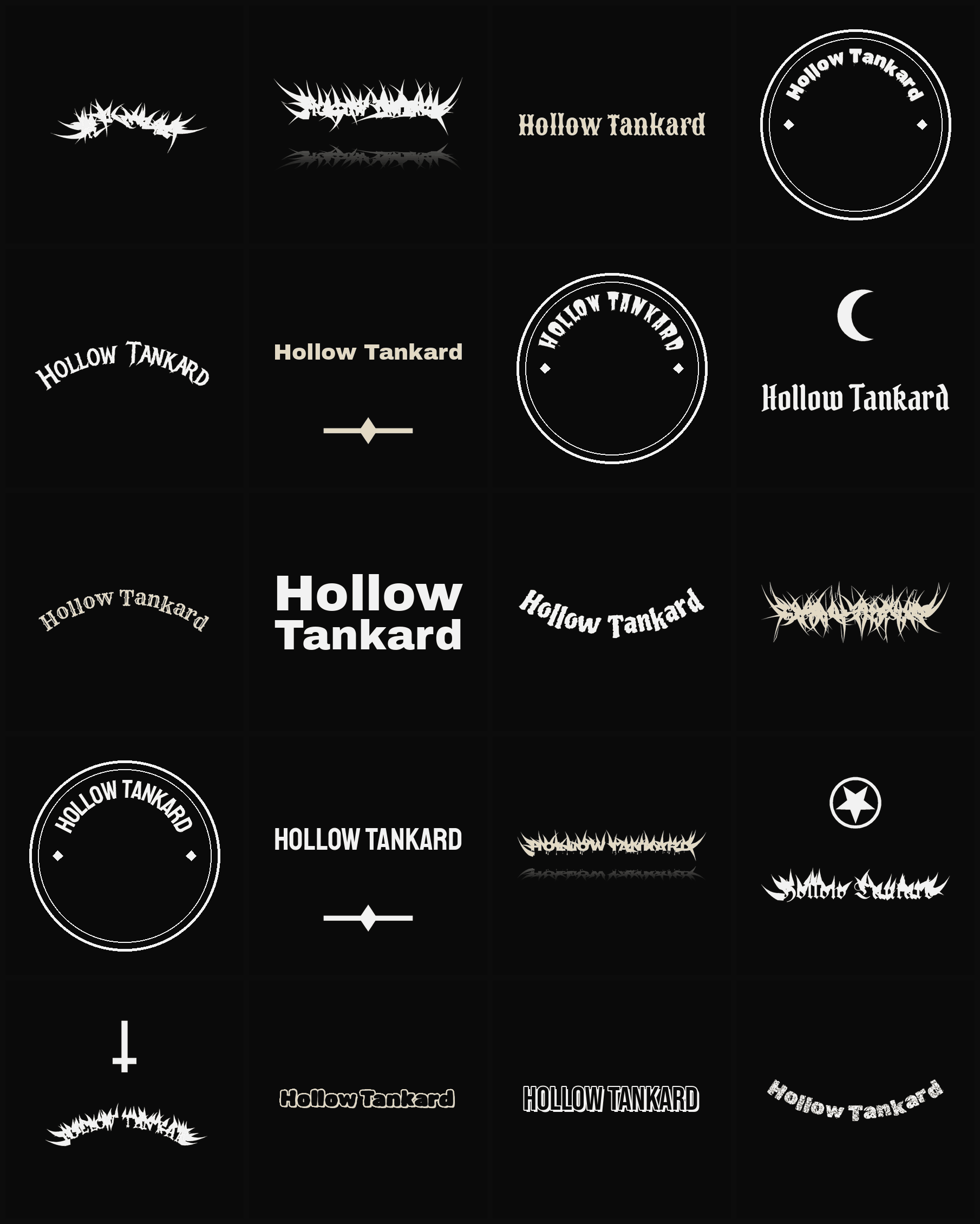 Twenty Hollow Tankard band logo ideas — different faces, treatments and spike settings
