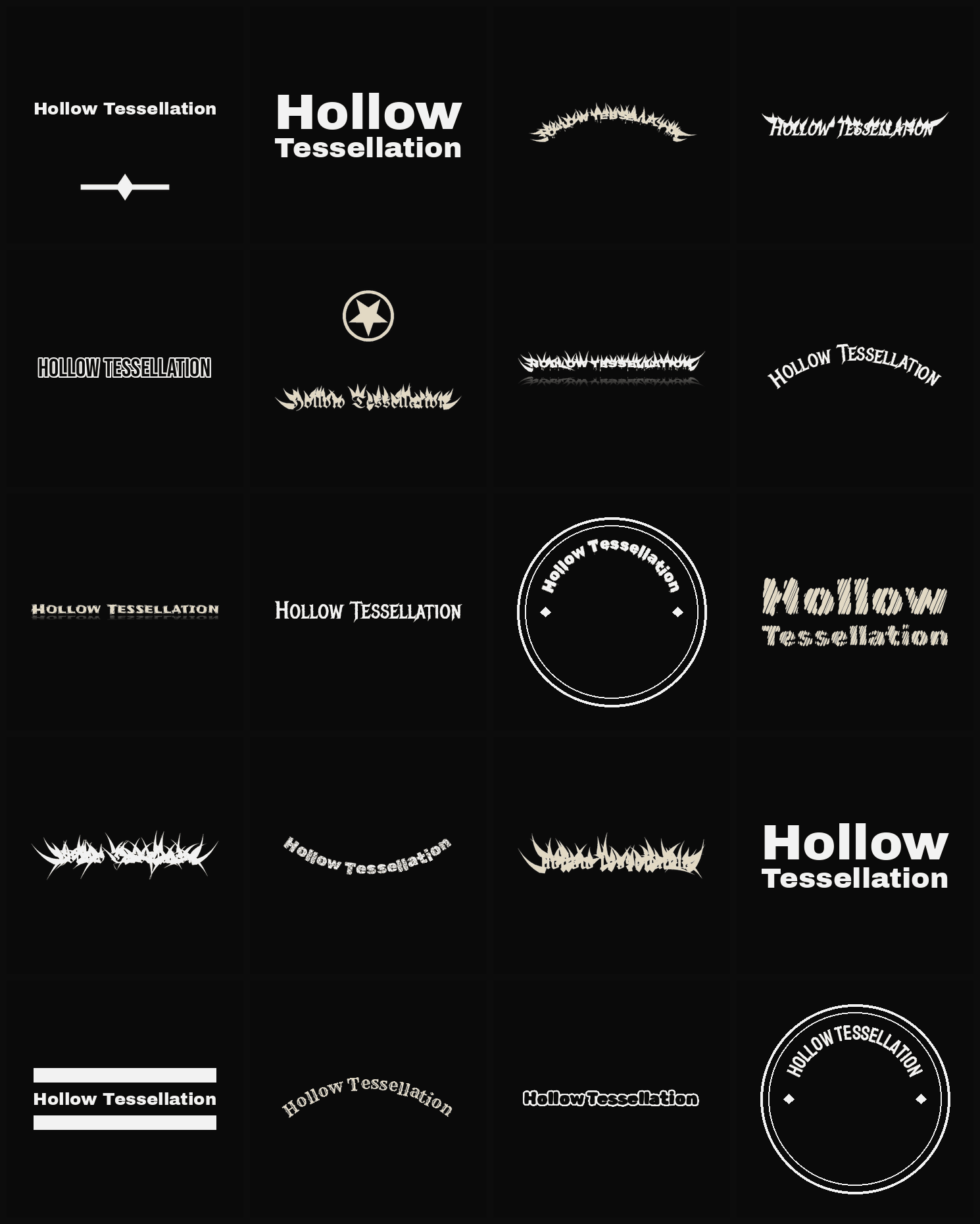 Twenty Hollow Tessellation band logo ideas — different faces, treatments and spike settings