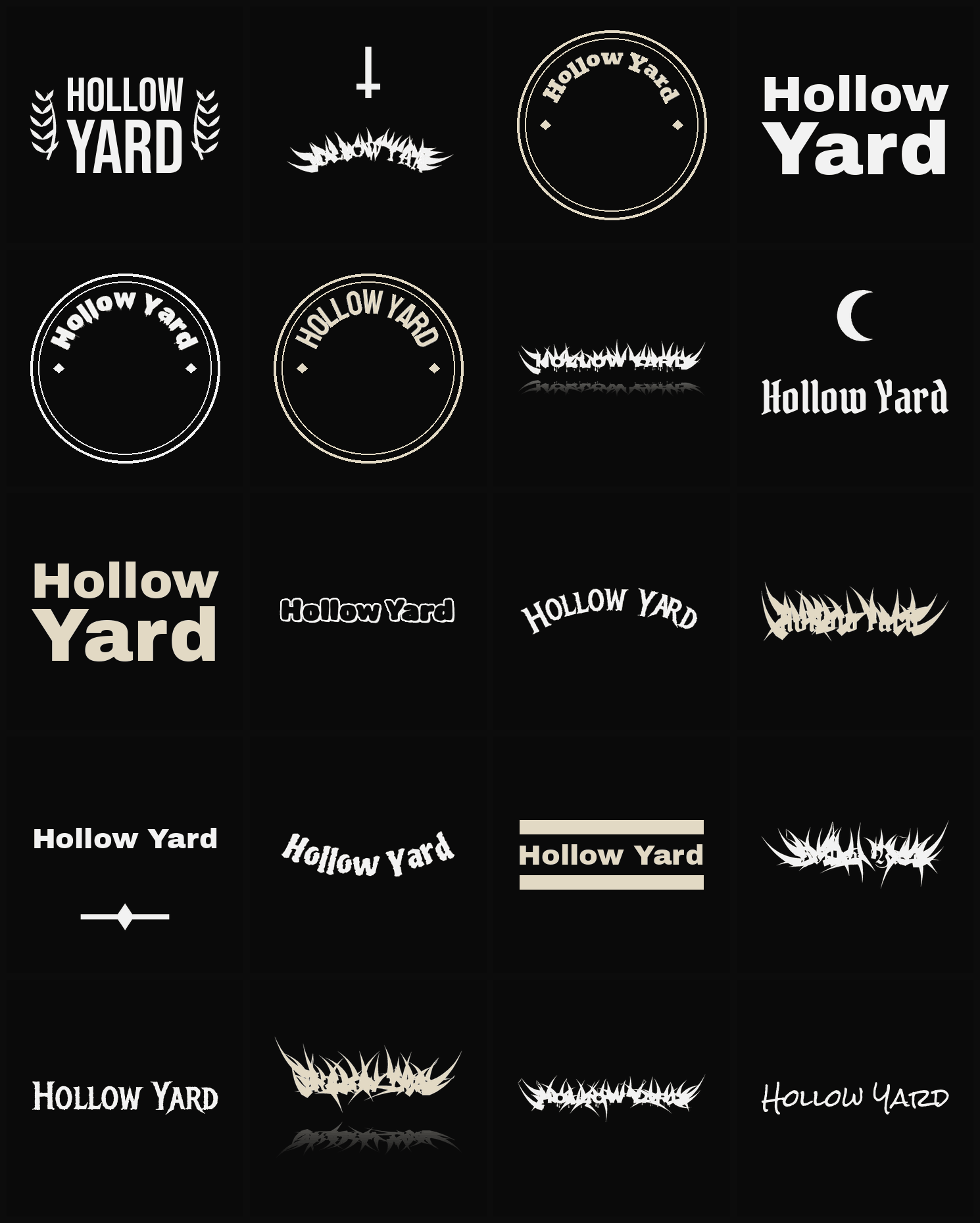 Twenty Hollow Yard band logo ideas — different faces, treatments and spike settings