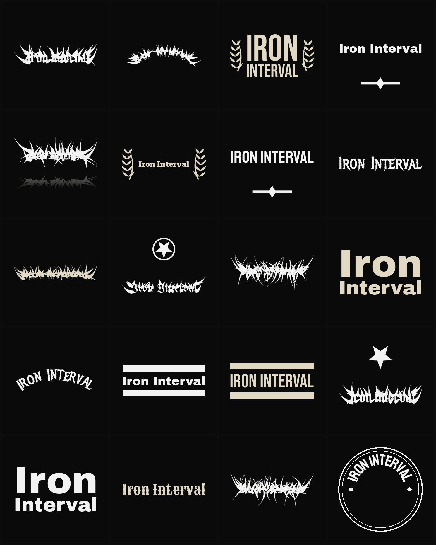 Twenty Iron Interval band logo ideas — different faces, treatments and spike settings