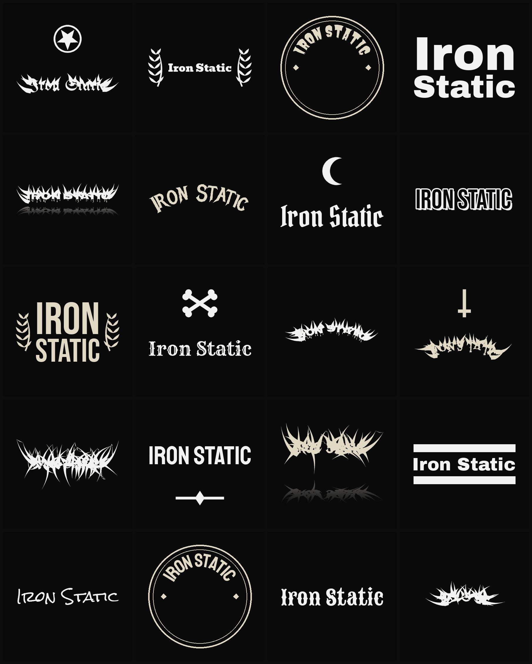 Twenty Iron Static band logo ideas — different faces, treatments and spike settings