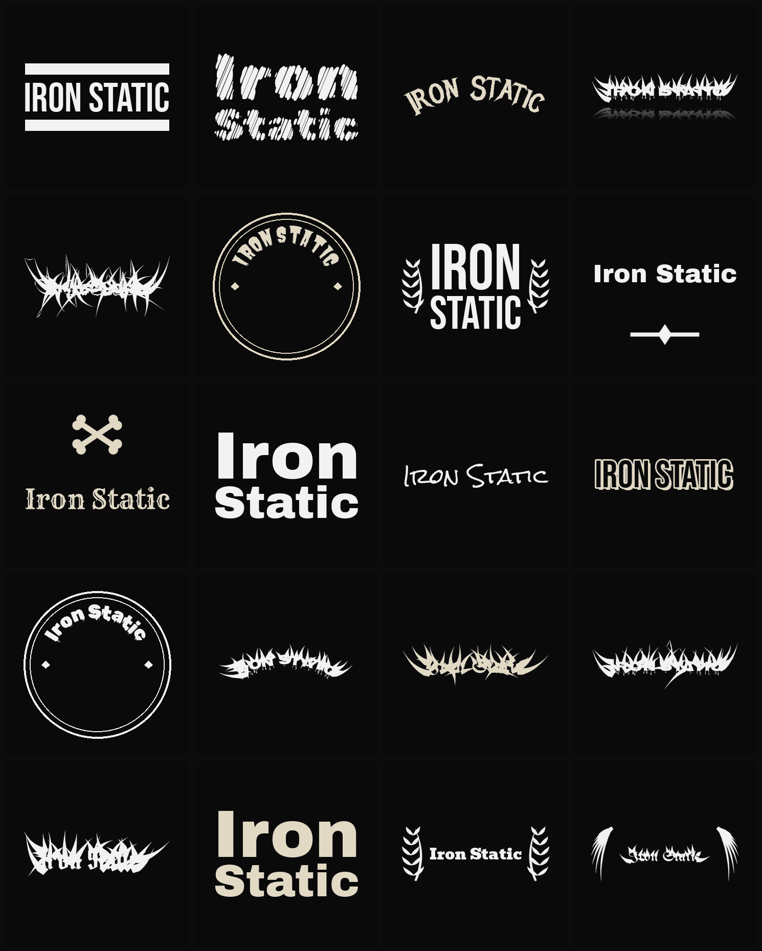 Twenty Iron Static band logo ideas — different faces, treatments and spike settings