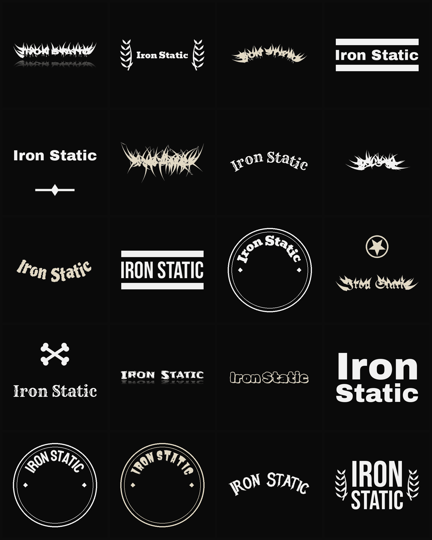 Twenty Iron Static band logo ideas — different faces, treatments and spike settings