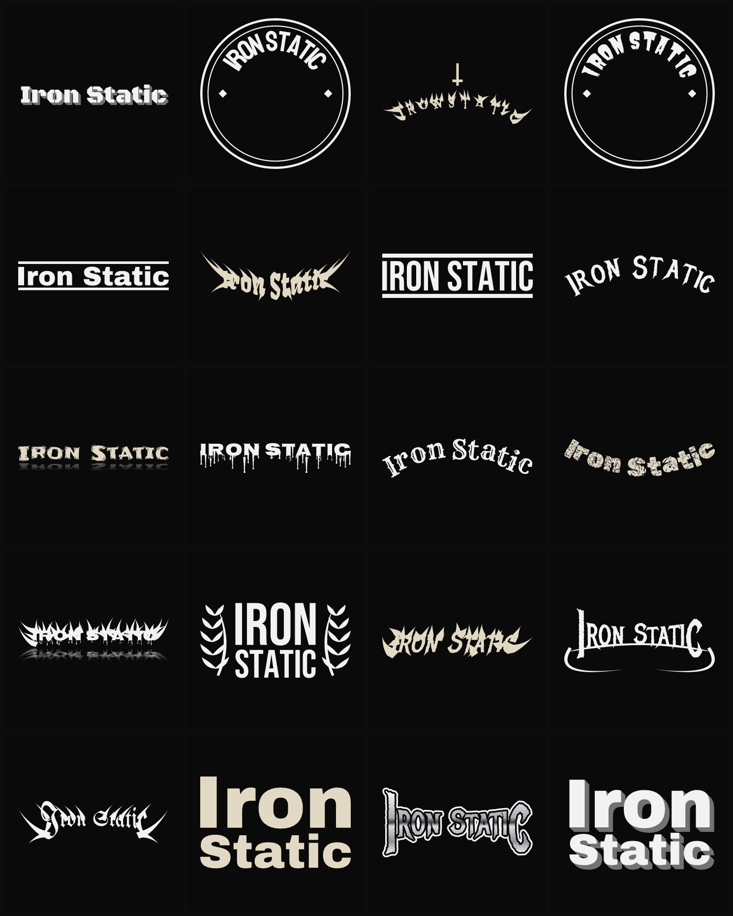 Twenty Iron Static band logo ideas — different faces, treatments and spike settings