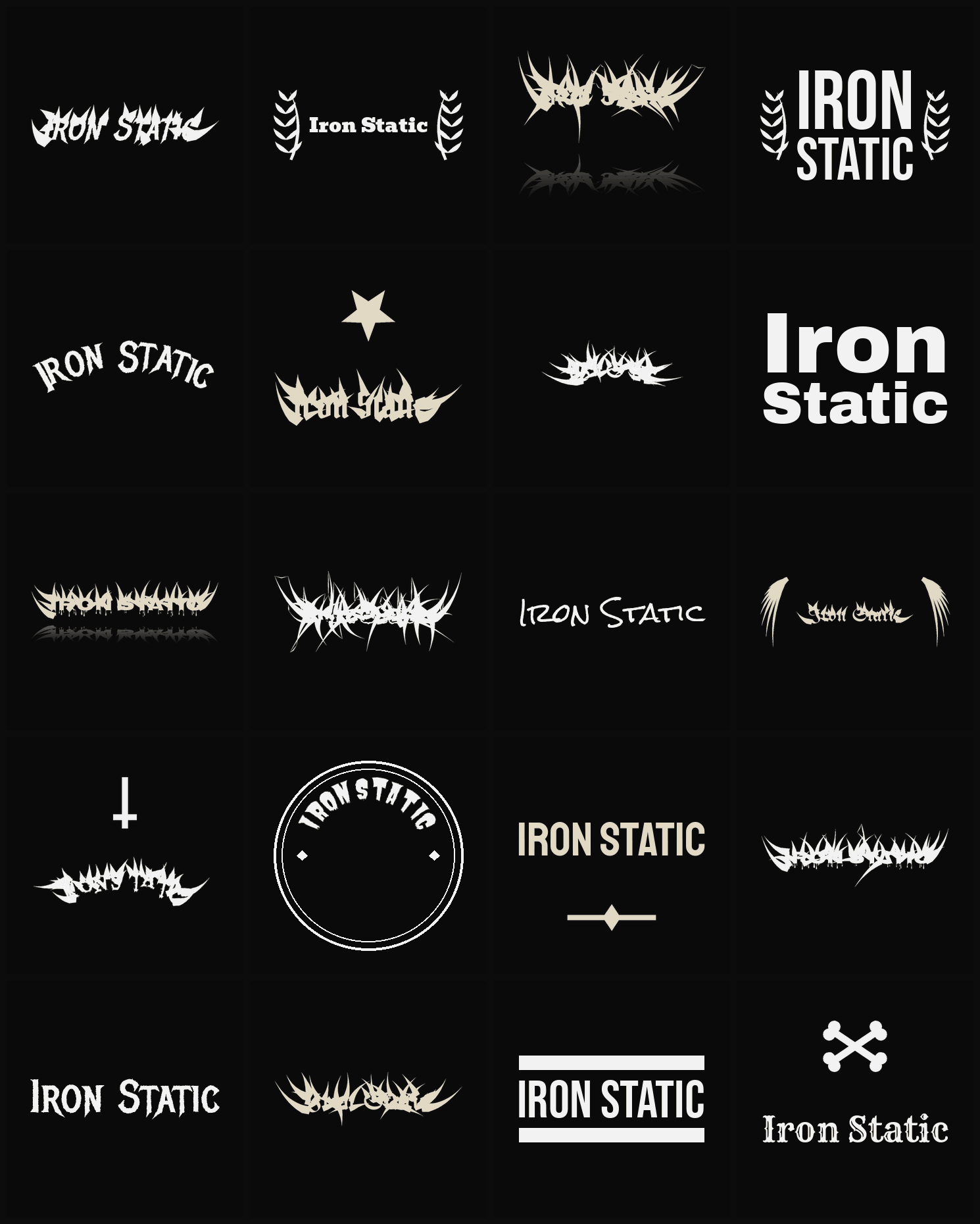 Twenty Iron Static band logo ideas — different faces, treatments and spike settings