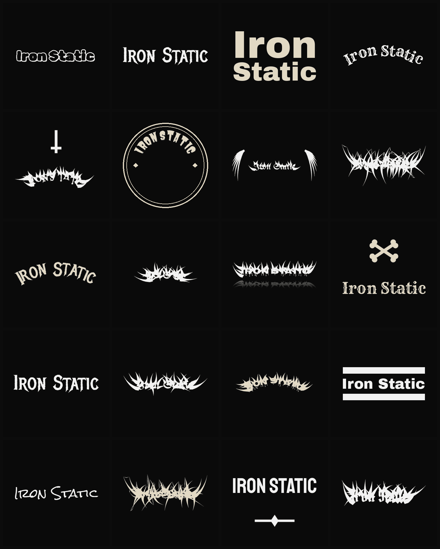 Twenty Iron Static band logo ideas — different faces, treatments and spike settings