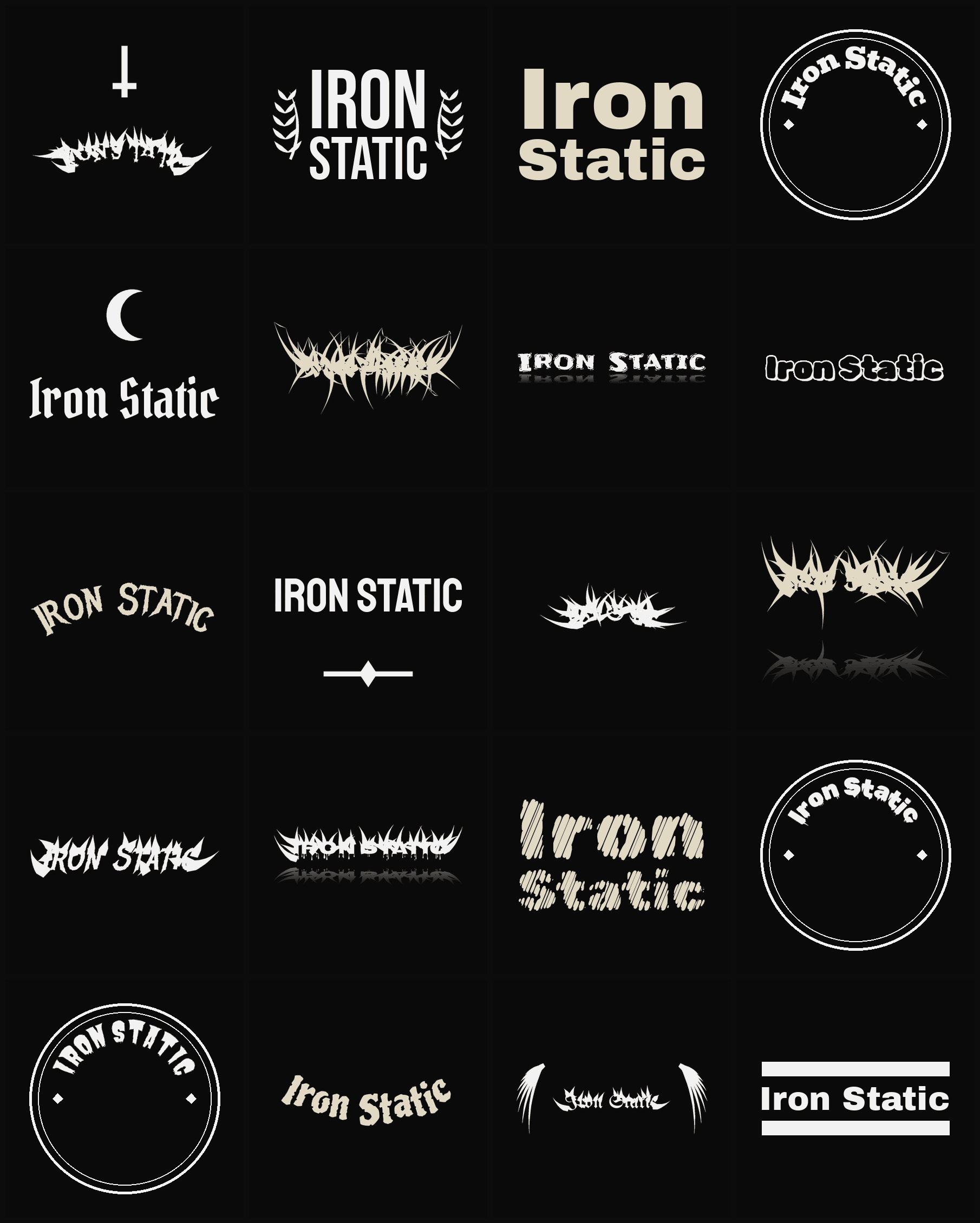Twenty Iron Static band logo ideas — different faces, treatments and spike settings
