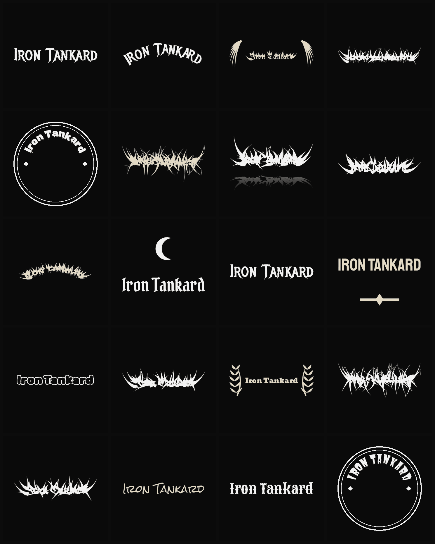 Twenty Iron Tankard band logo ideas — different faces, treatments and spike settings