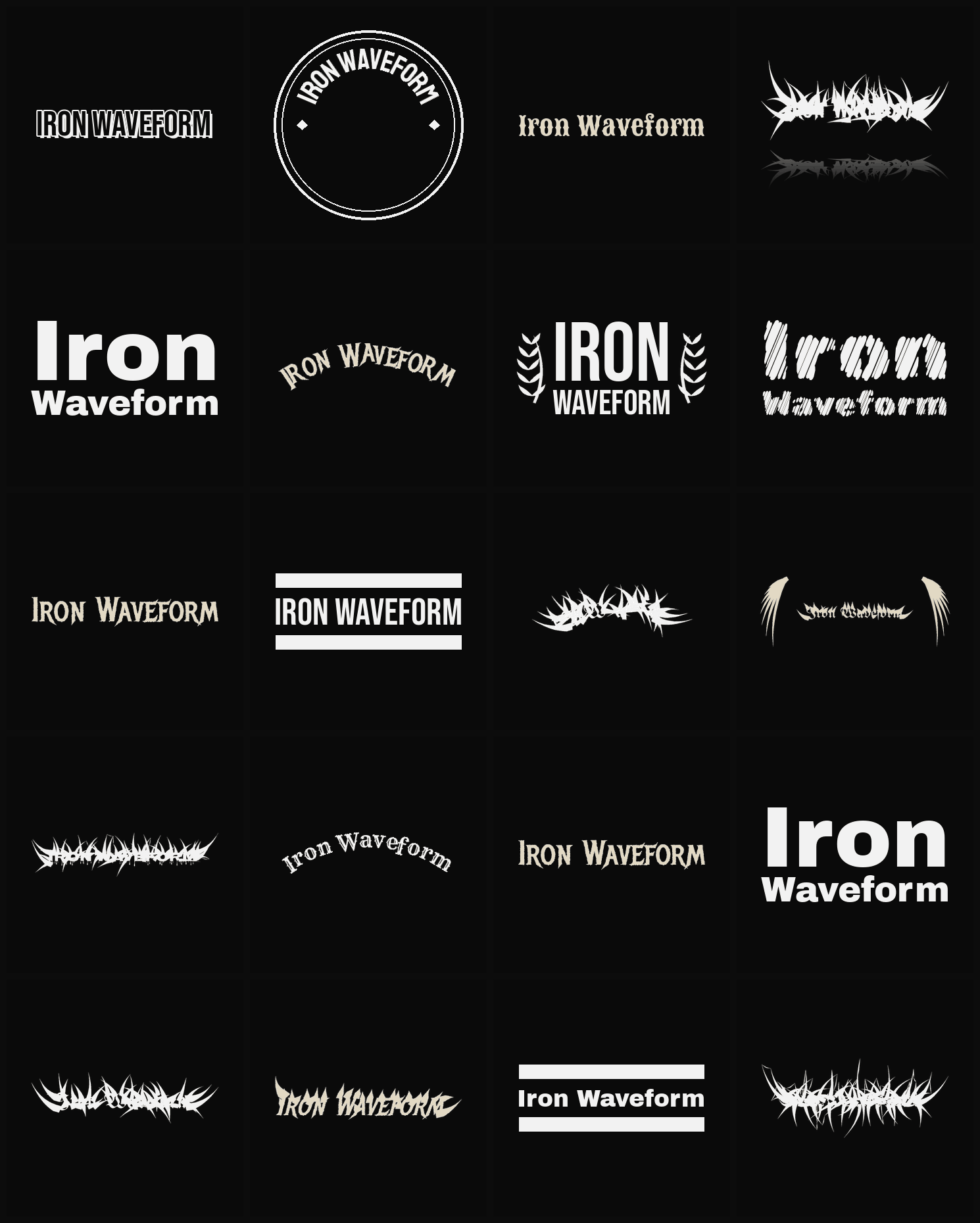 Twenty Iron Waveform band logo ideas — different faces, treatments and spike settings