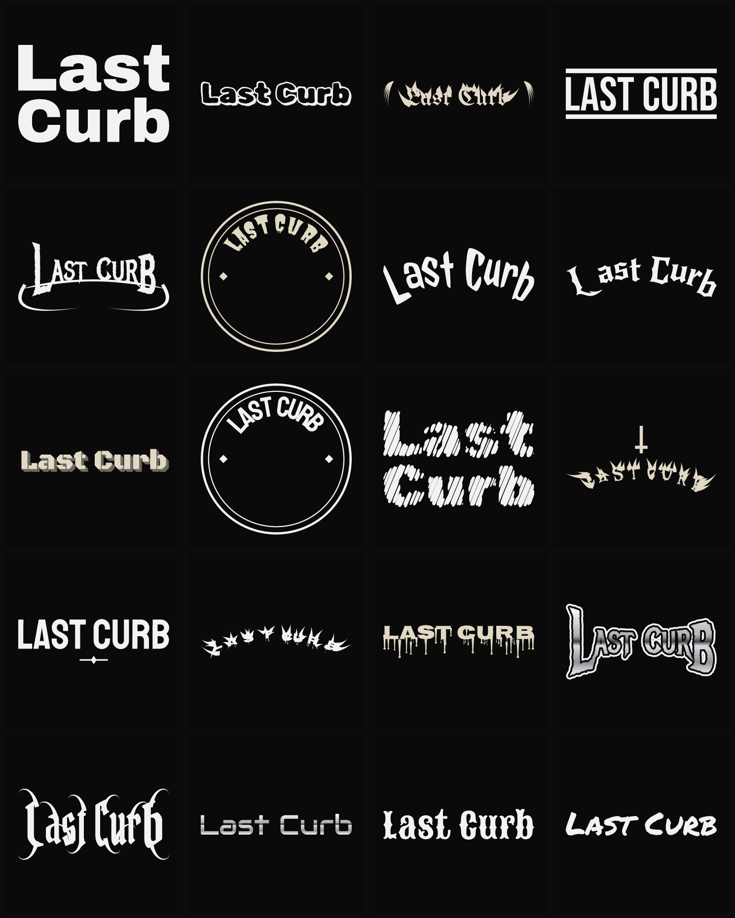 Twenty Last Curb band logo ideas — different faces, treatments and spike settings