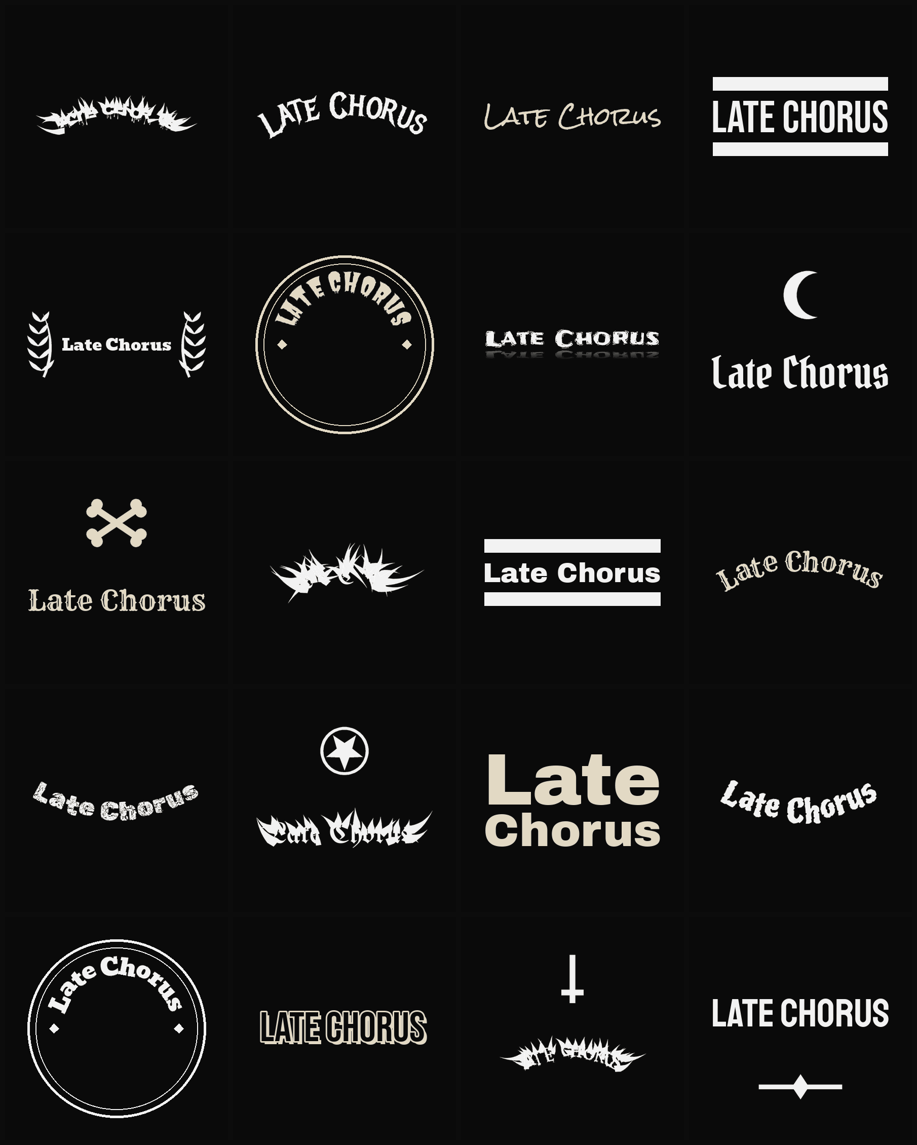 Twenty Late Chorus band logo ideas — different faces, treatments and spike settings