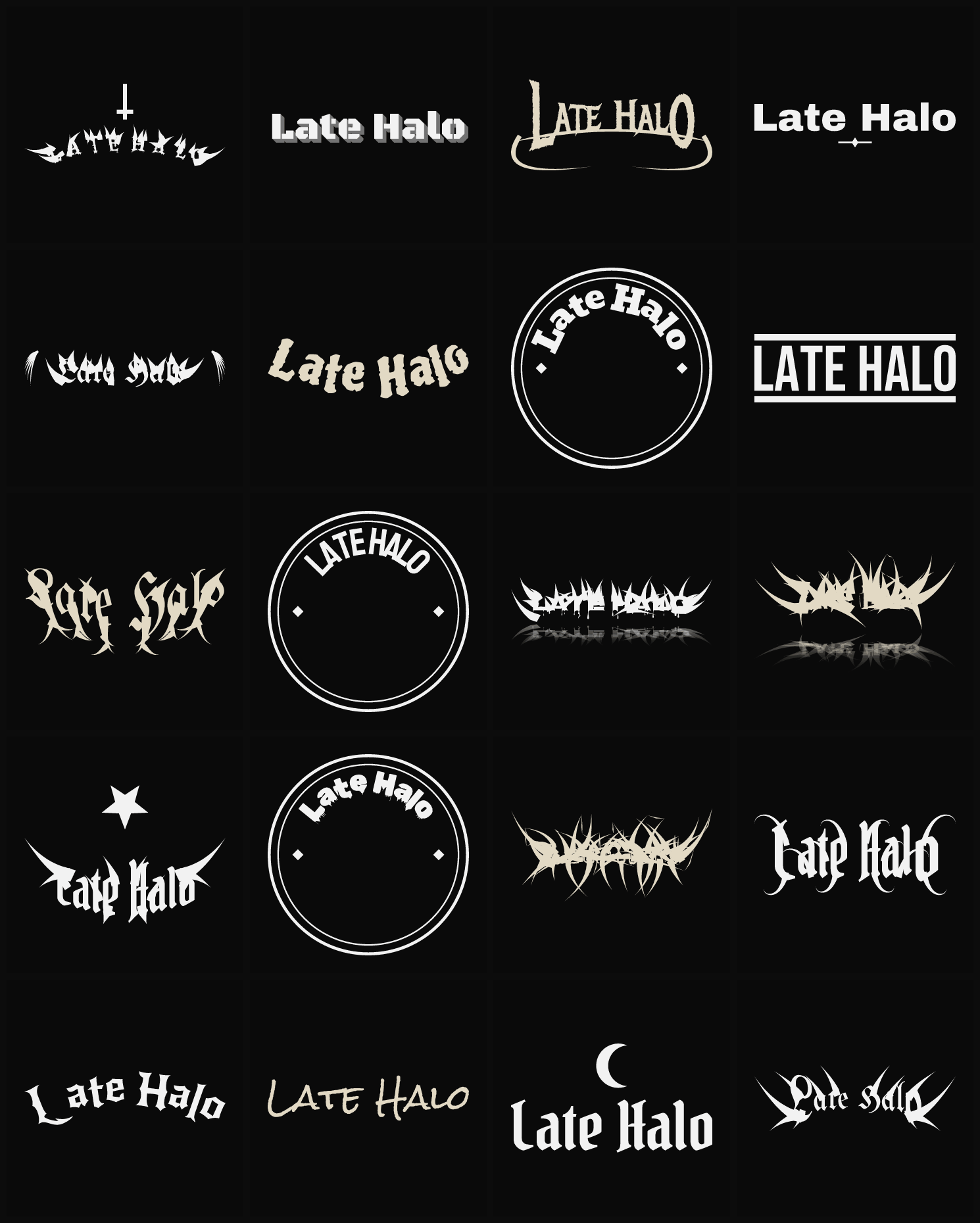 Twenty Late Halo band logo ideas — different faces, treatments and spike settings