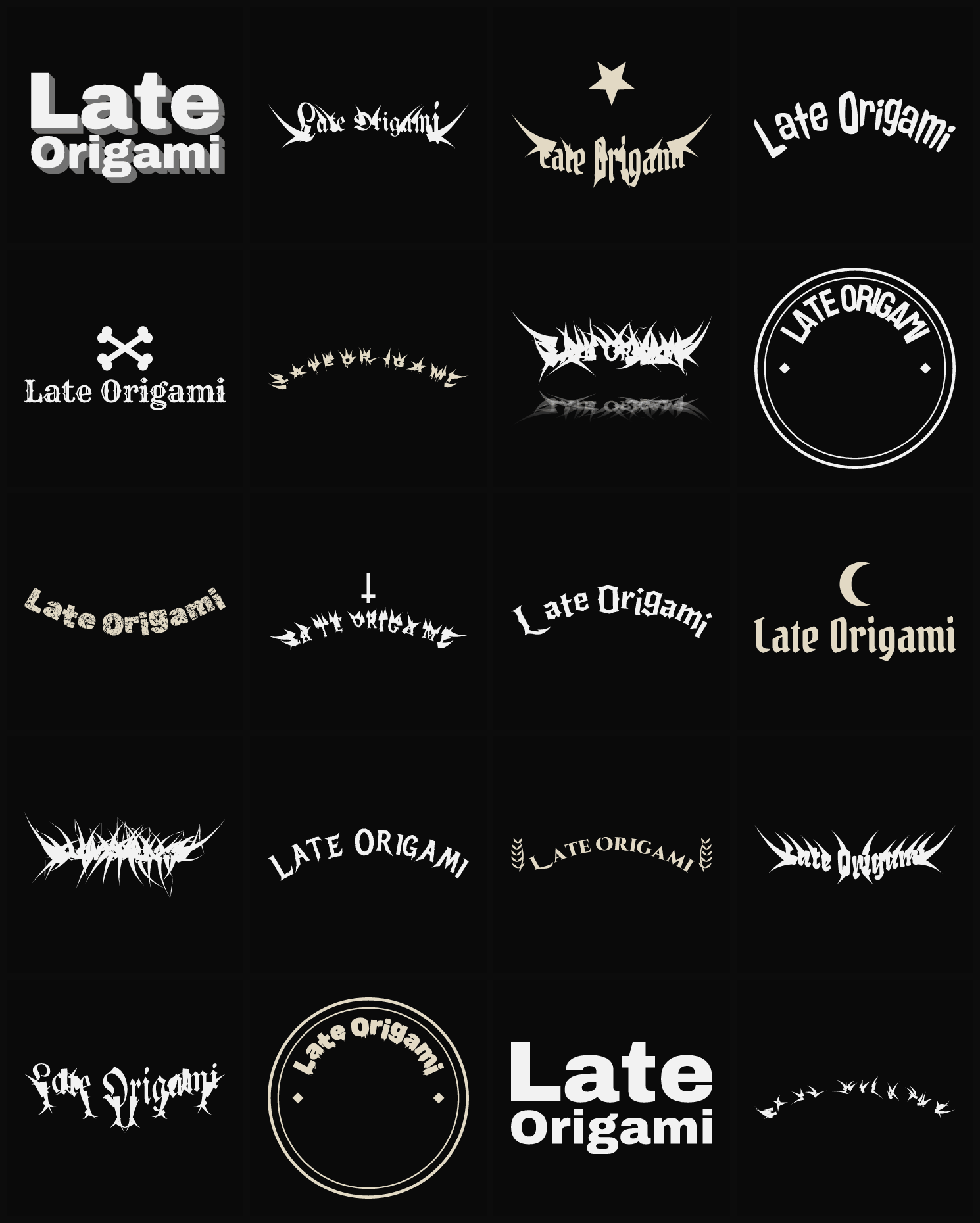 Twenty Late Origami band logo ideas — different faces, treatments and spike settings