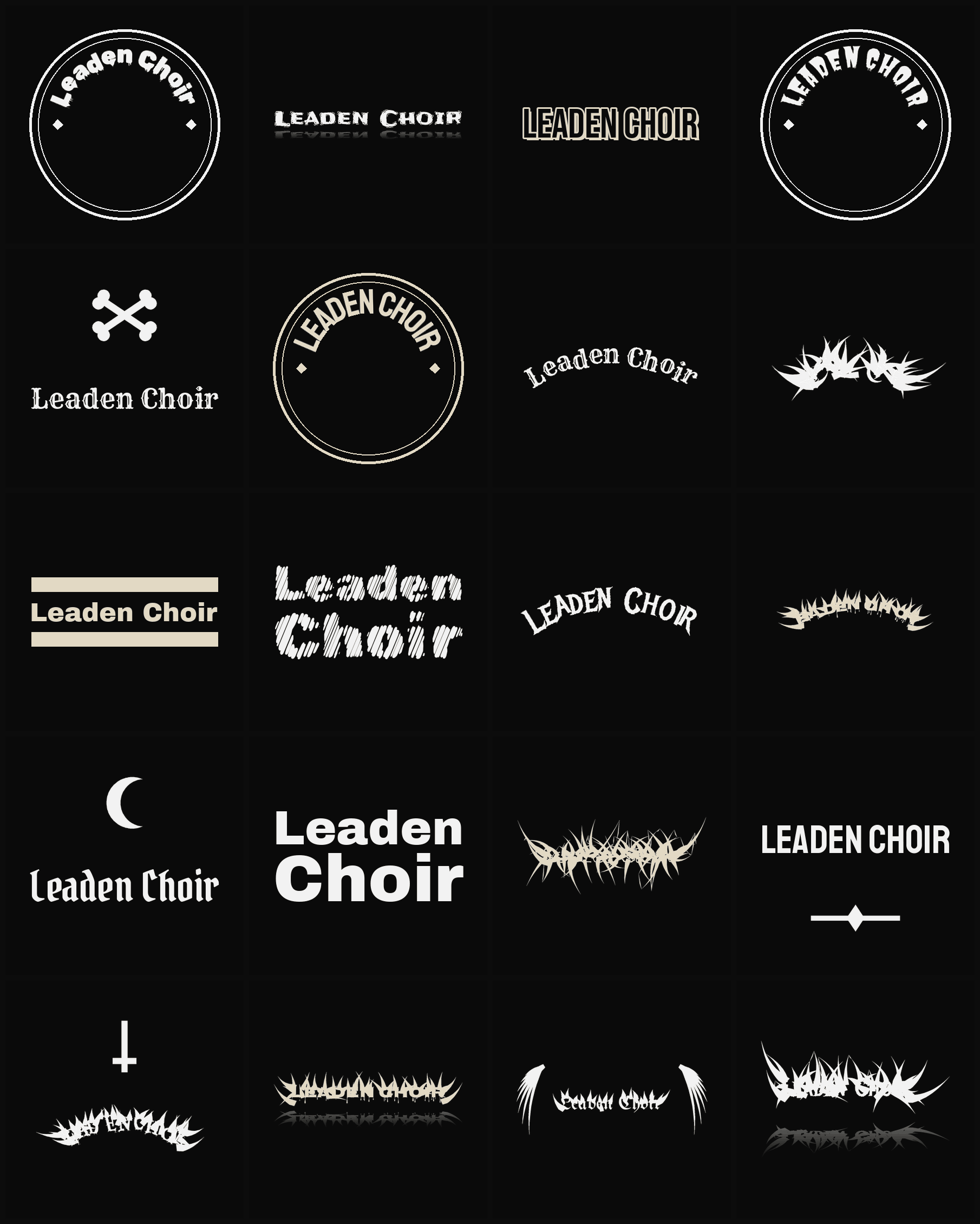 Twenty Leaden Choir band logo ideas — different faces, treatments and spike settings