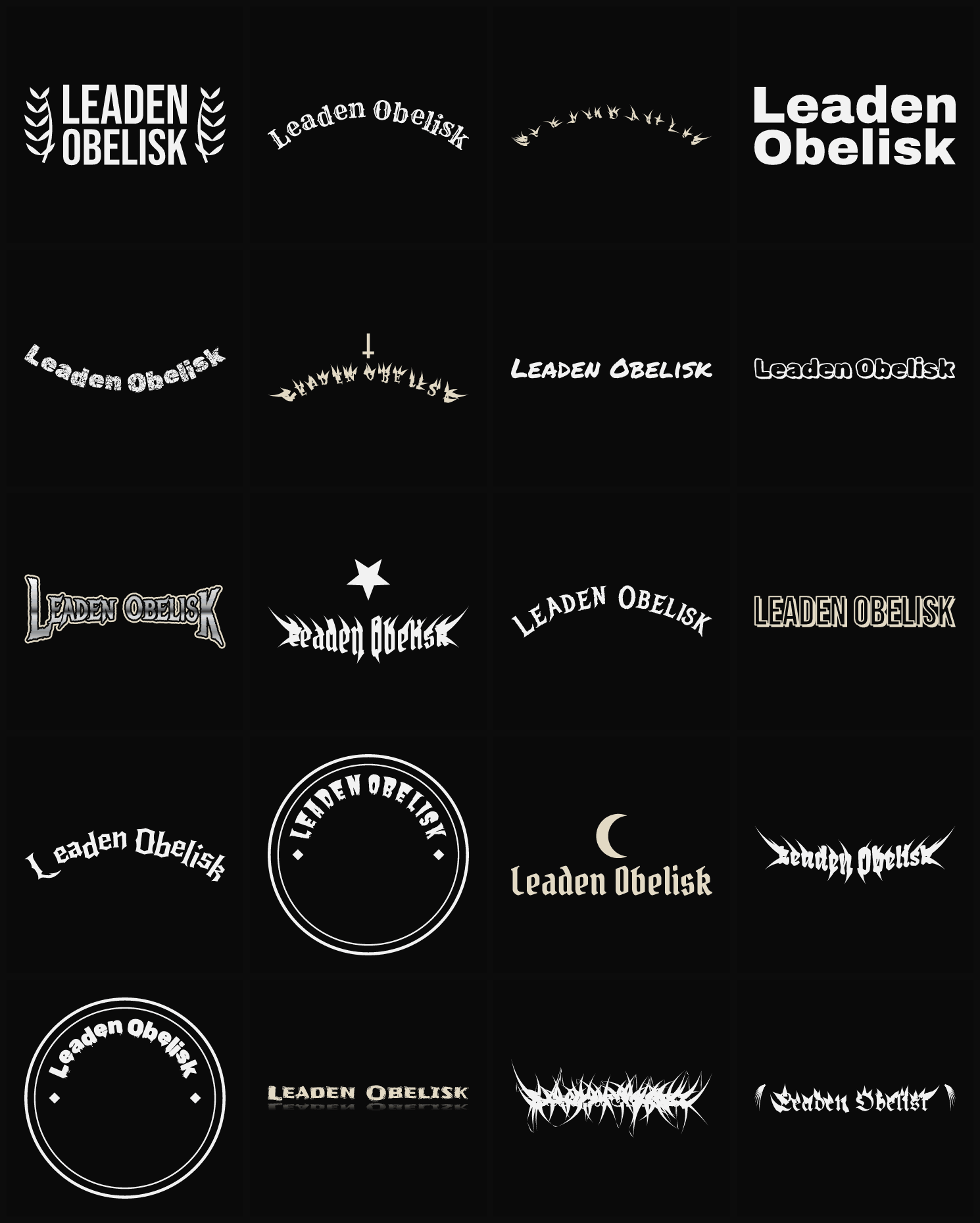 Twenty Leaden Obelisk band logo ideas — different faces, treatments and spike settings