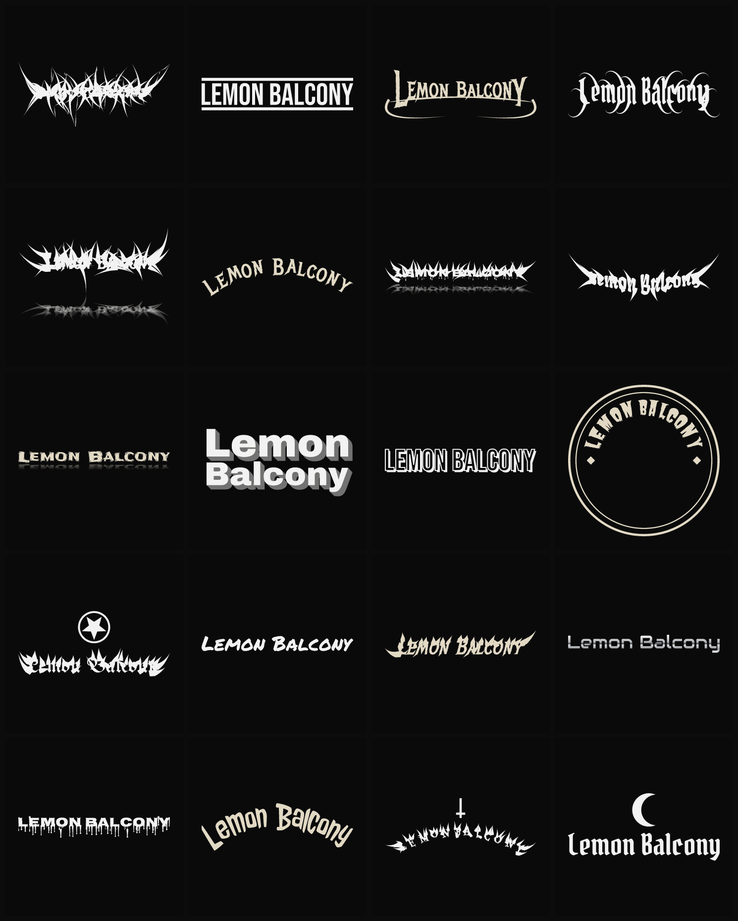 Twenty Lemon Balcony band logo ideas — different faces, treatments and spike settings