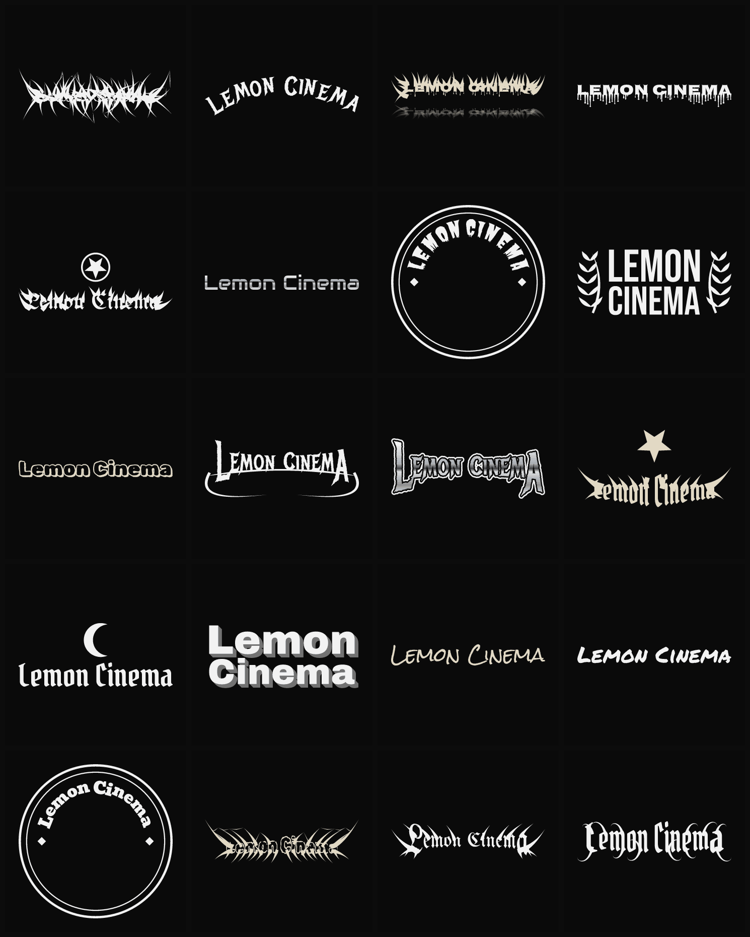 Twenty Lemon Cinema band logo ideas — different faces, treatments and spike settings