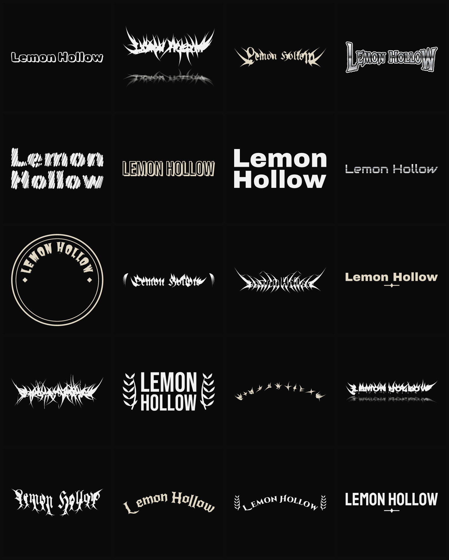 Twenty Lemon Hollow band logo ideas — different faces, treatments and spike settings