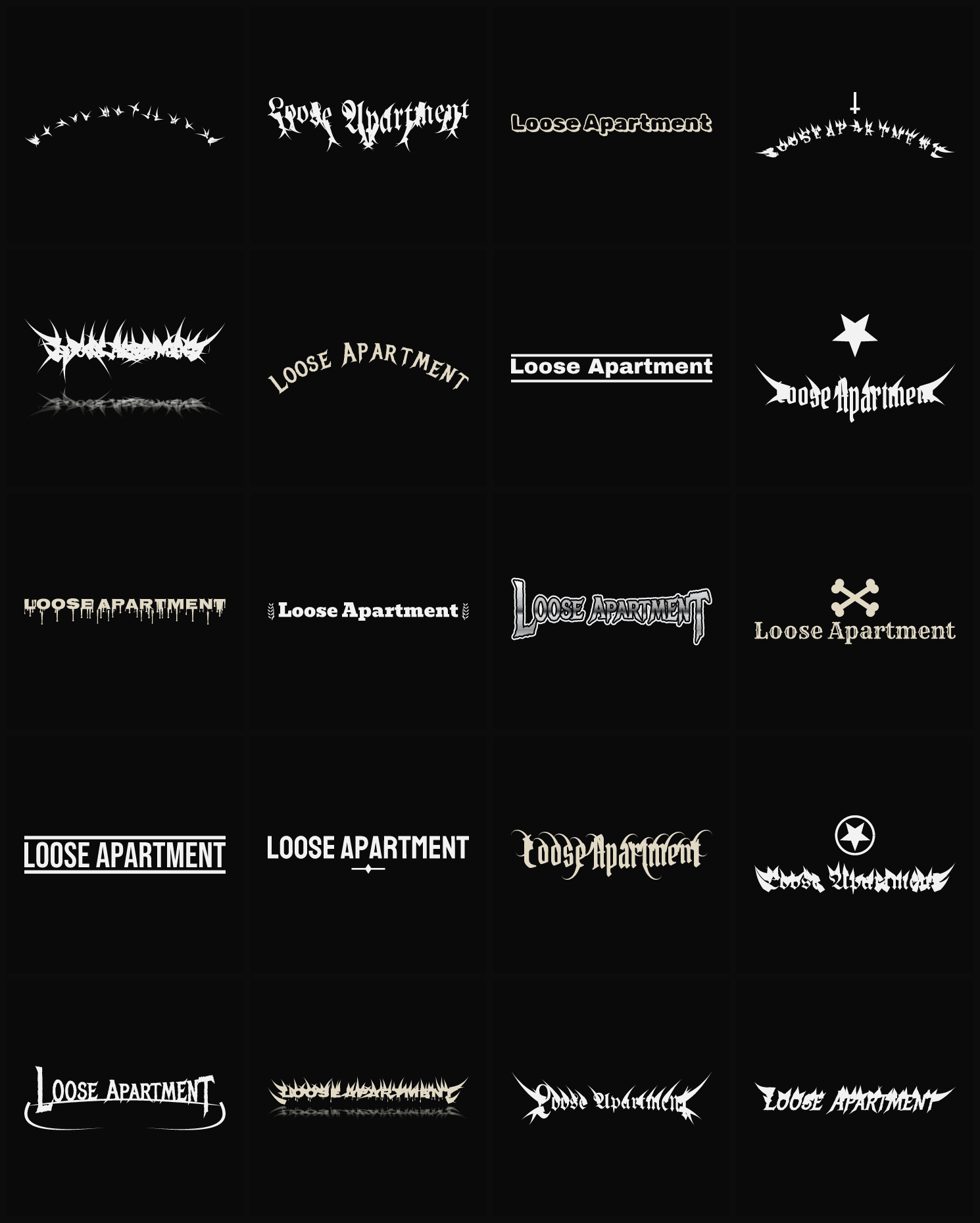 Twenty Loose Apartment band logo ideas — different faces, treatments and spike settings