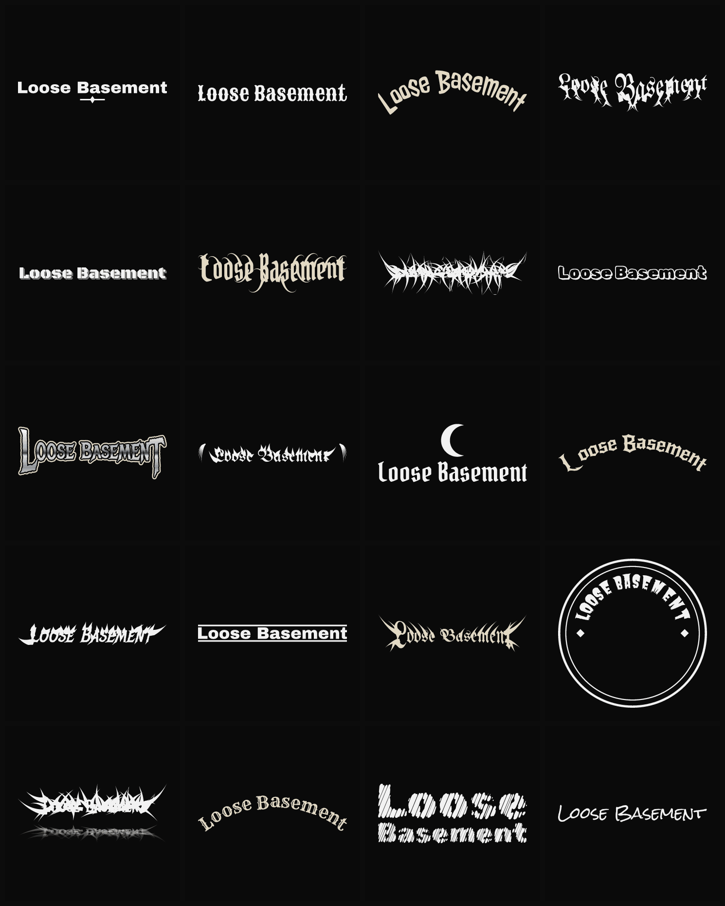 Twenty Loose Basement band logo ideas — different faces, treatments and spike settings