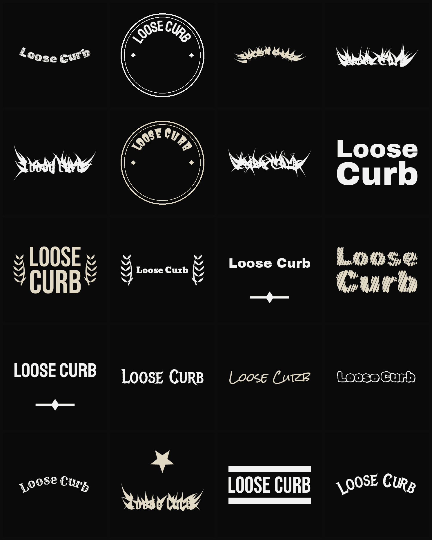 Twenty Loose Curb band logo ideas — different faces, treatments and spike settings