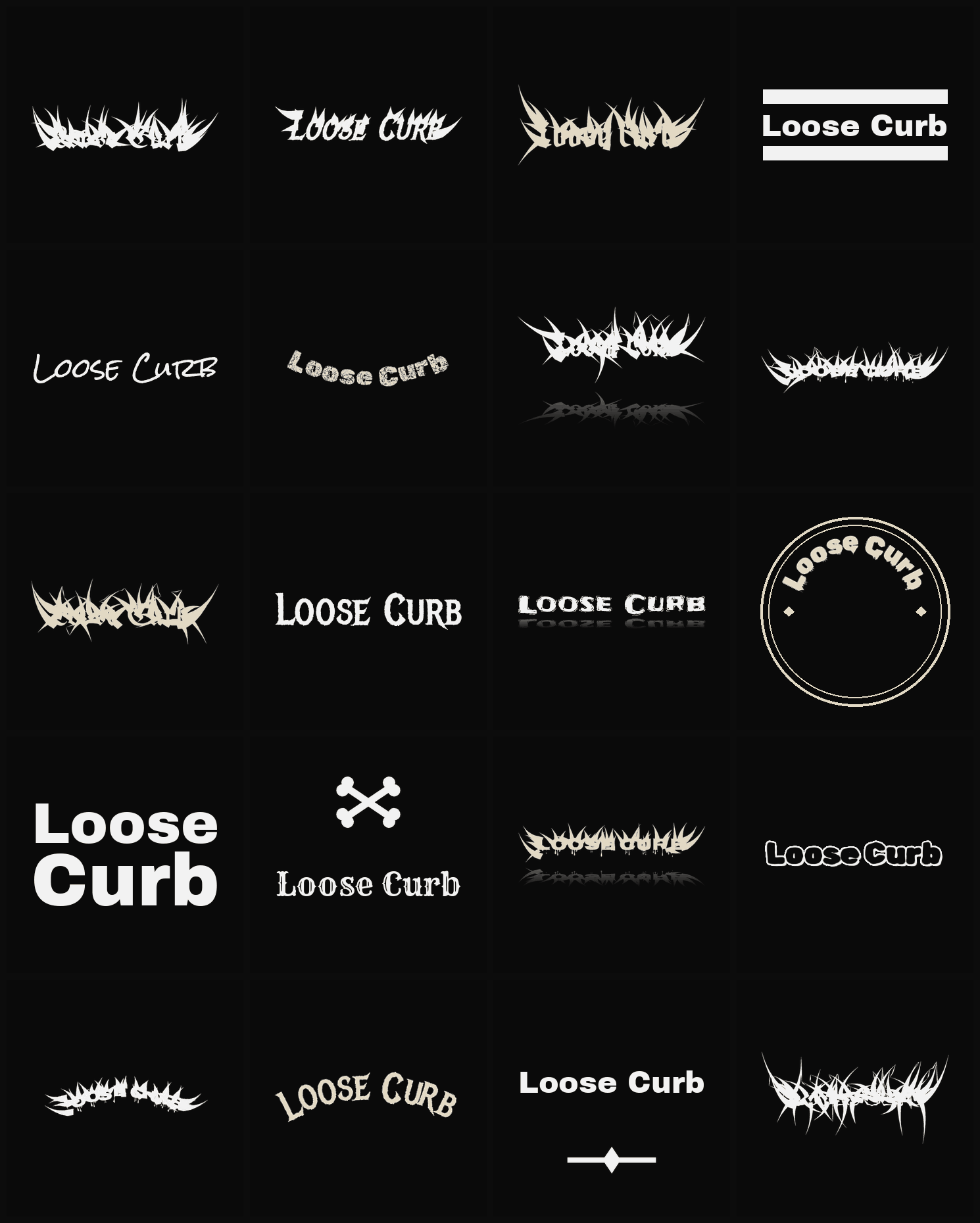 Twenty Loose Curb band logo ideas — different faces, treatments and spike settings