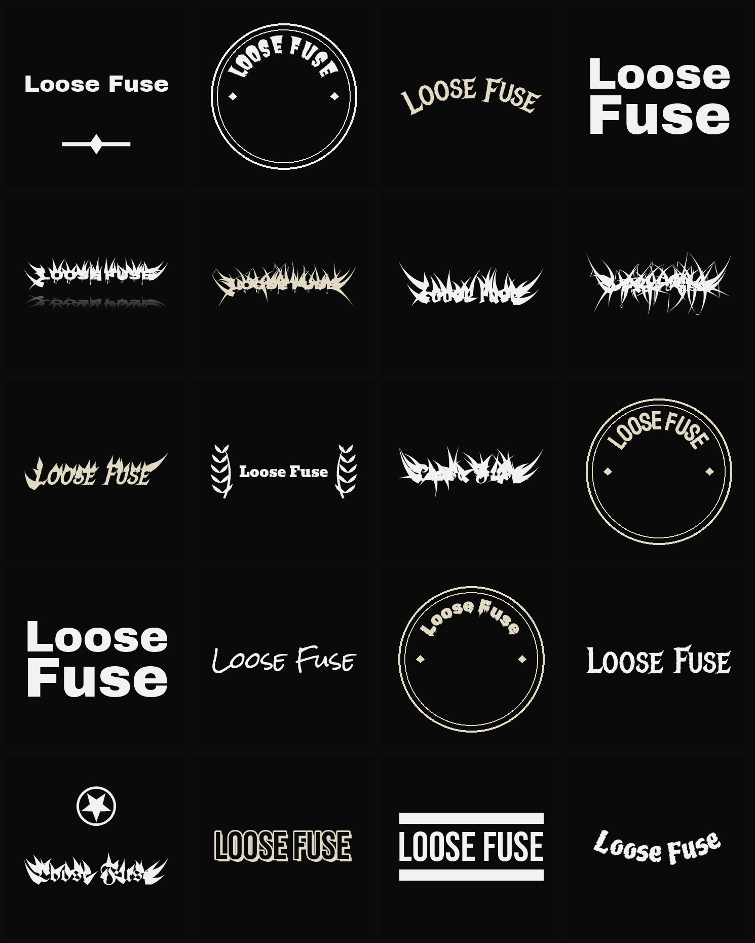 Twenty Loose Fuse band logo ideas — different faces, treatments and spike settings
