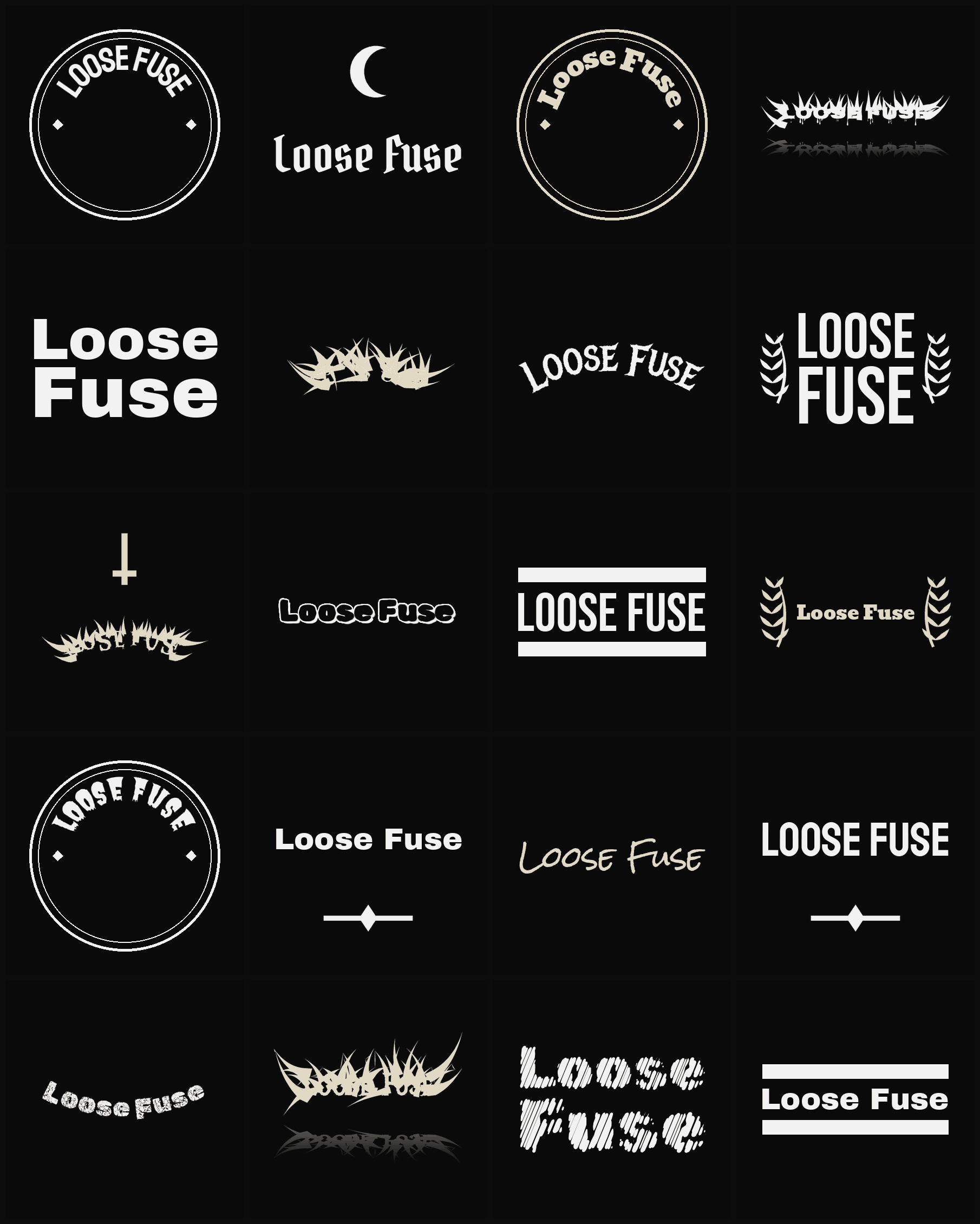 Twenty Loose Fuse band logo ideas — different faces, treatments and spike settings