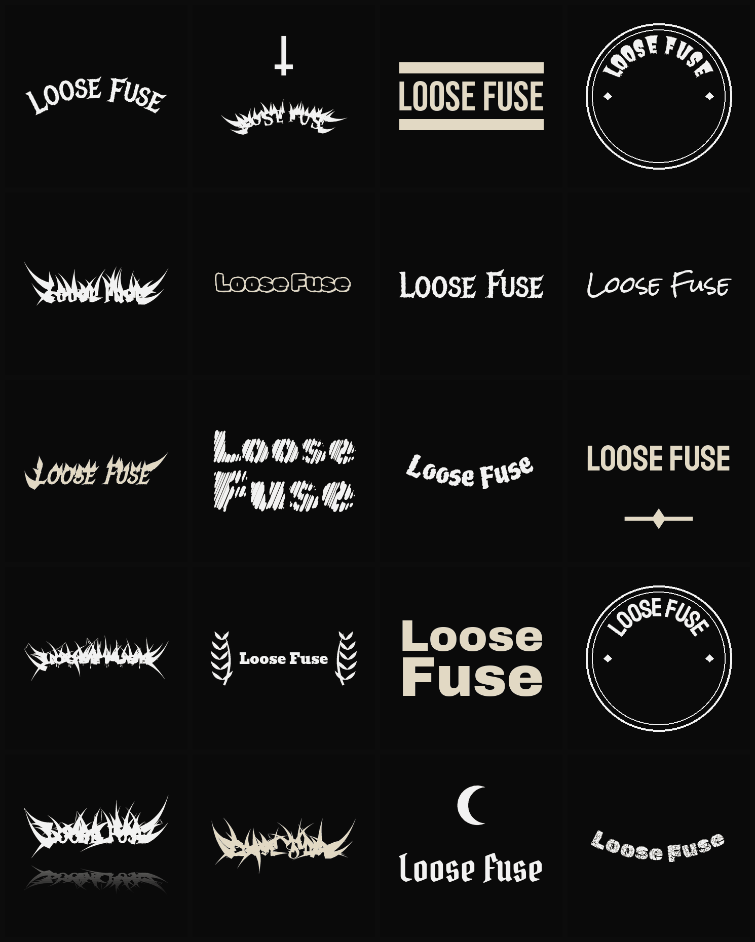 Twenty Loose Fuse band logo ideas — different faces, treatments and spike settings