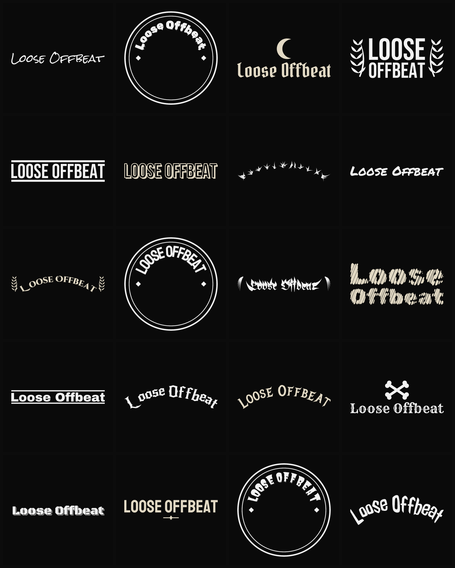 Twenty Loose Offbeat band logo ideas — different faces, treatments and spike settings