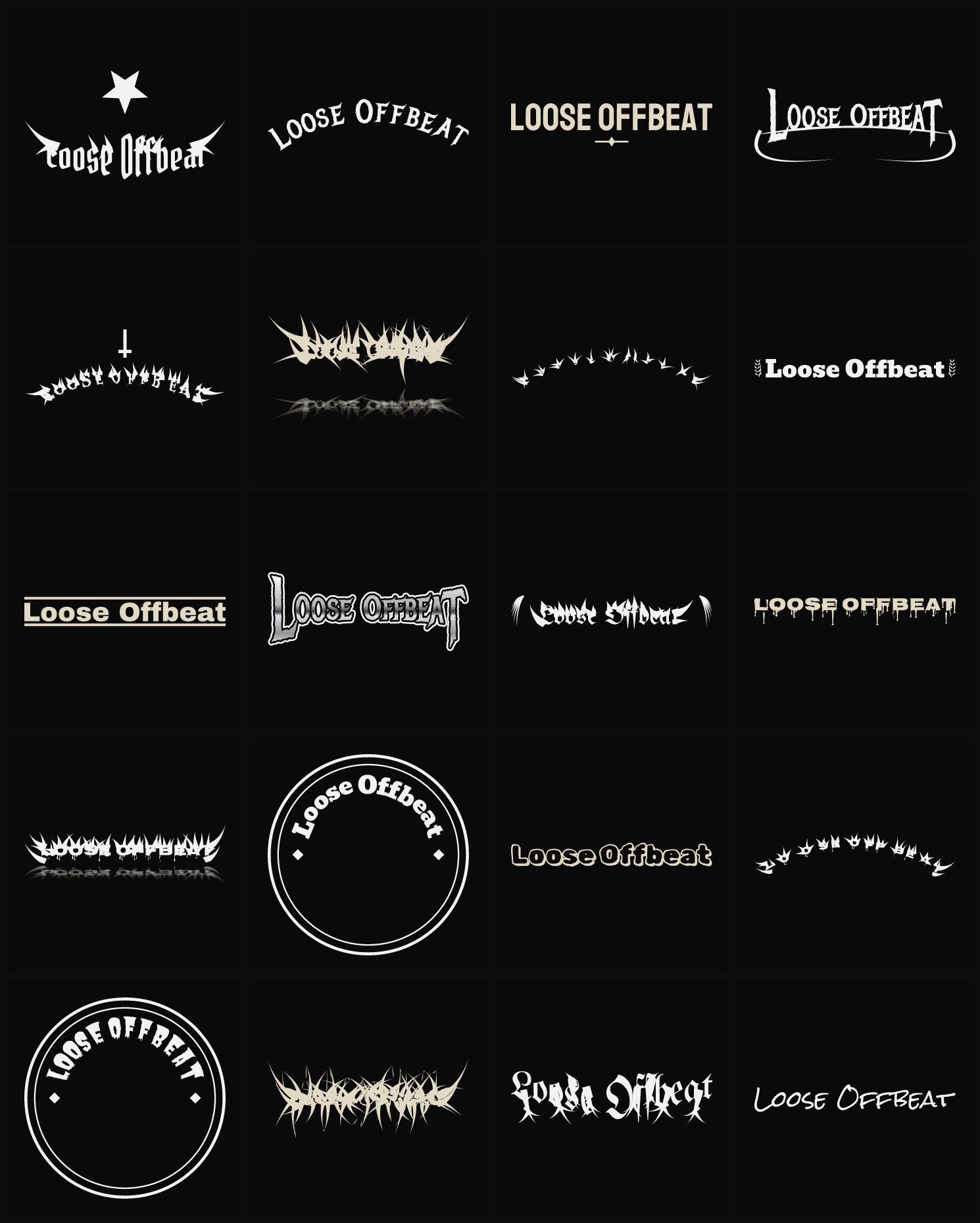 Twenty Loose Offbeat band logo ideas — different faces, treatments and spike settings