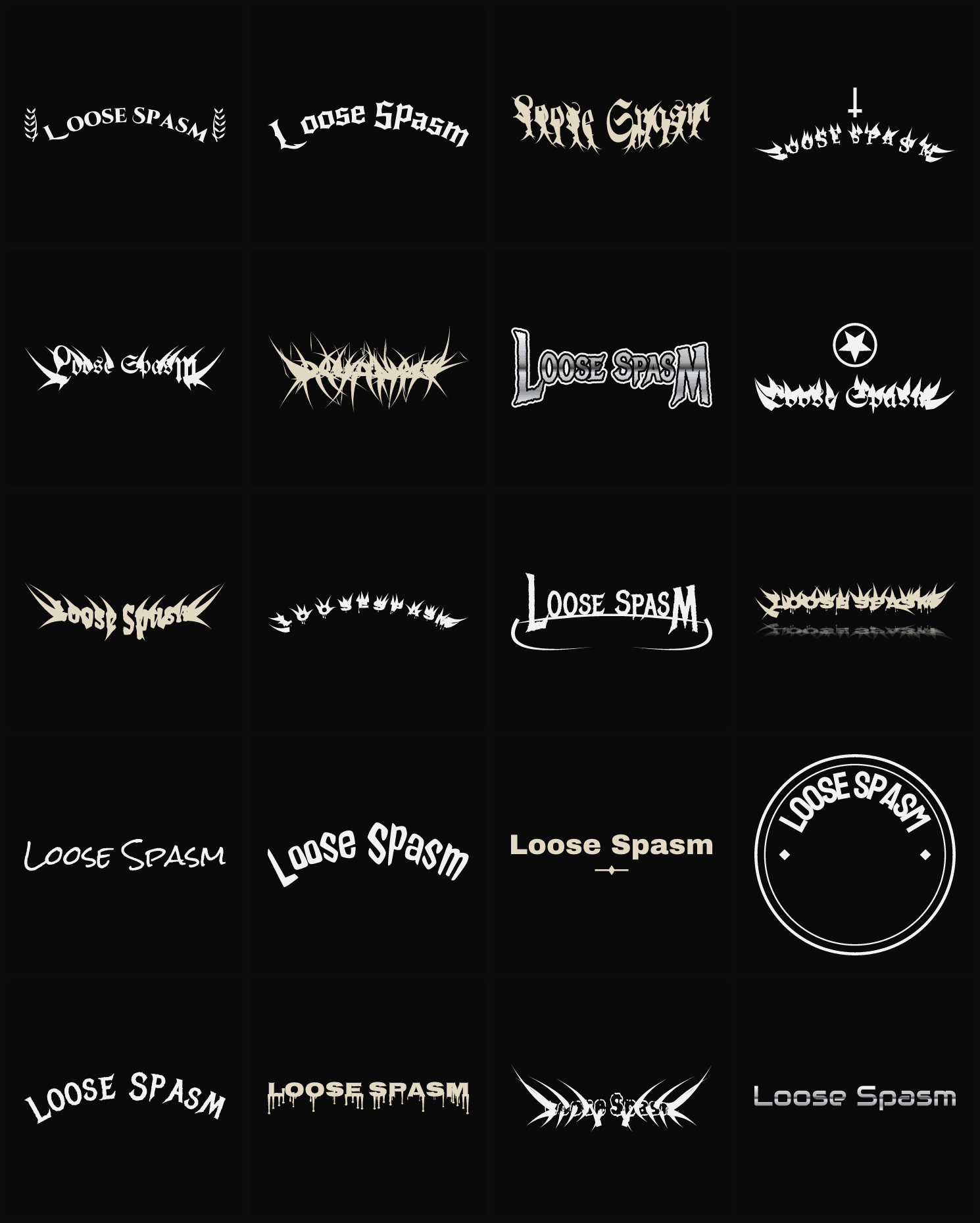 Twenty Loose Spasm band logo ideas — different faces, treatments and spike settings