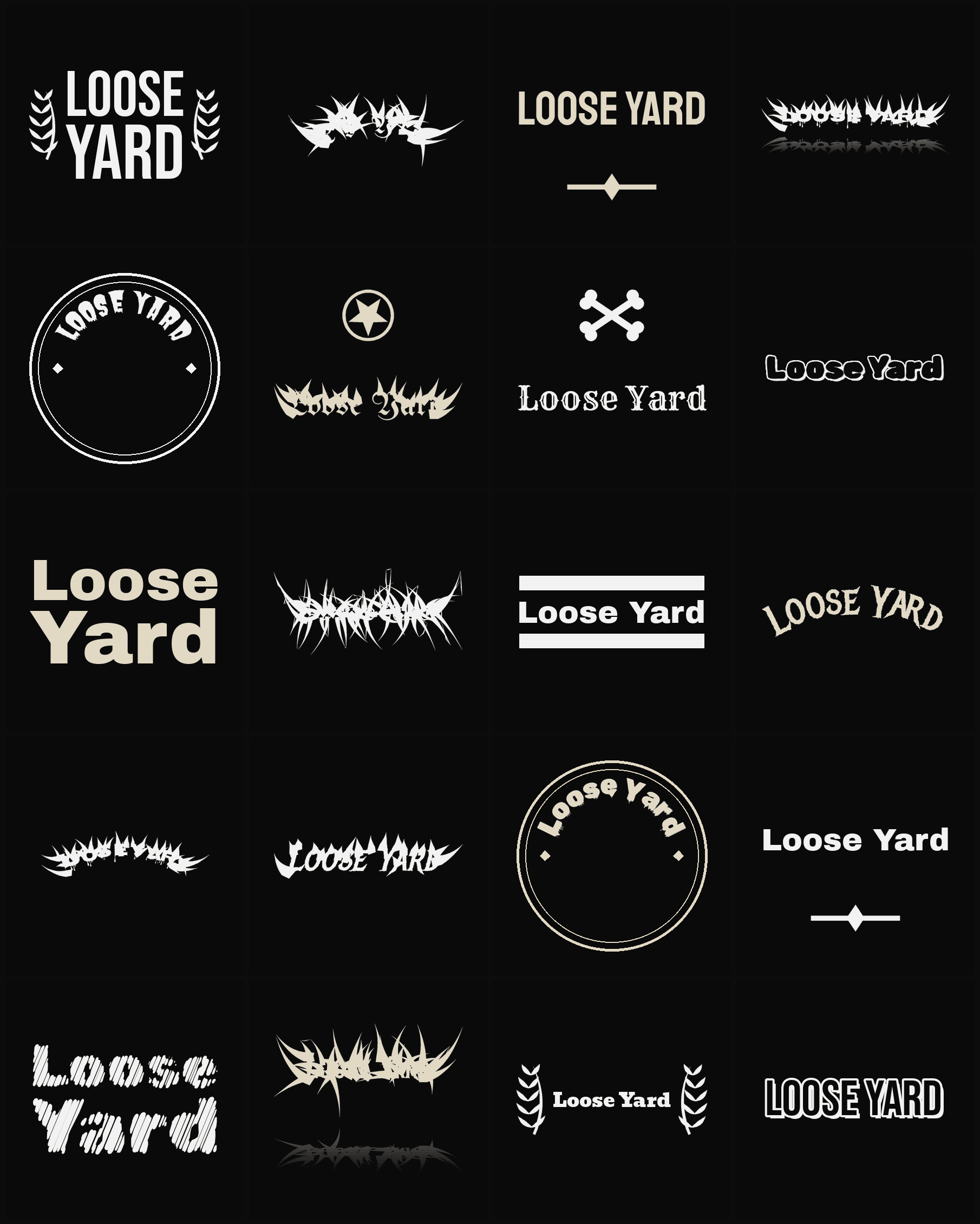 Twenty Loose Yard band logo ideas — different faces, treatments and spike settings