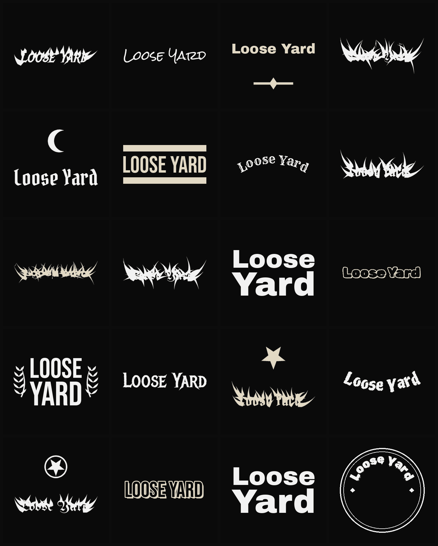 Twenty Loose Yard band logo ideas — different faces, treatments and spike settings