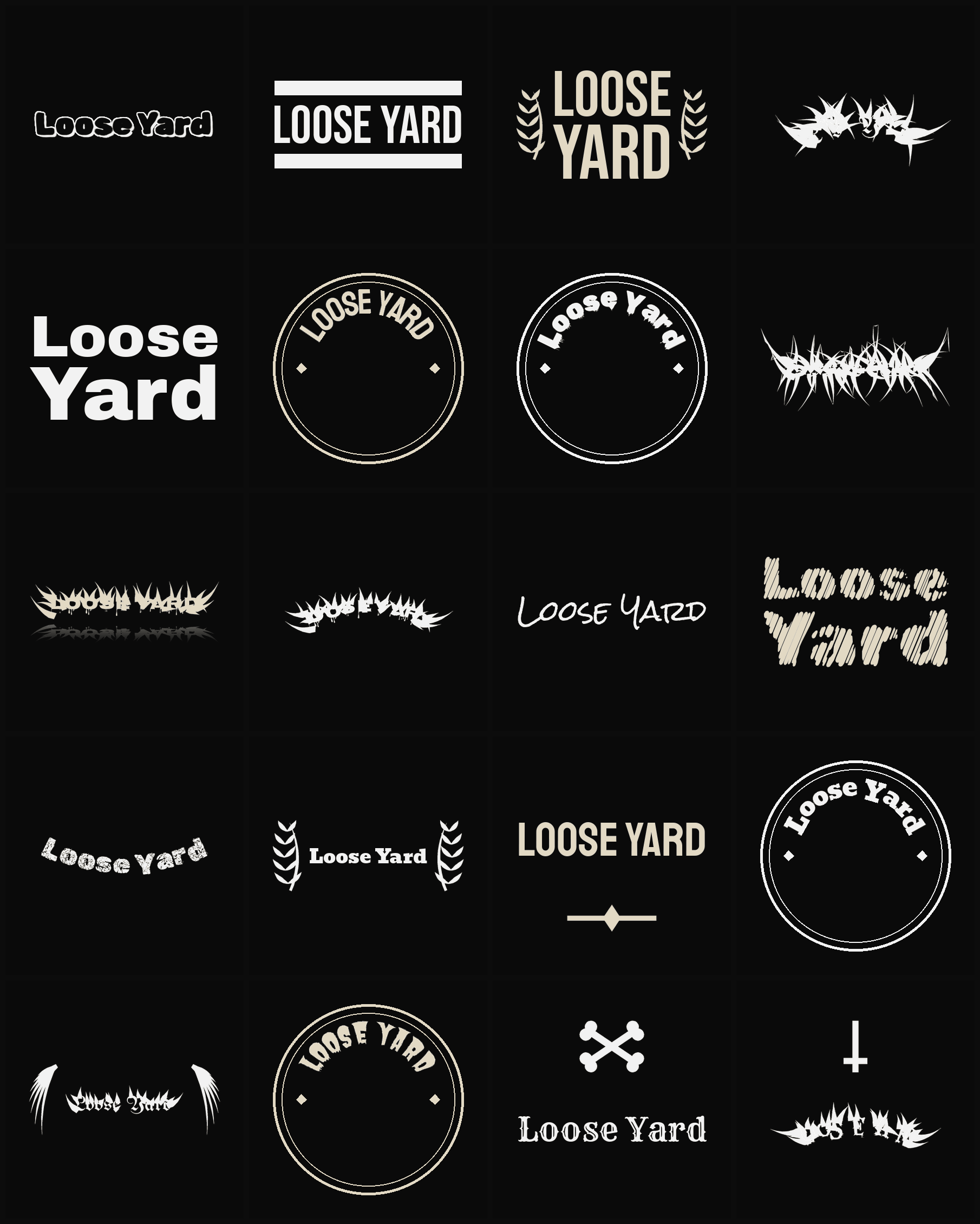 Twenty Loose Yard band logo ideas — different faces, treatments and spike settings