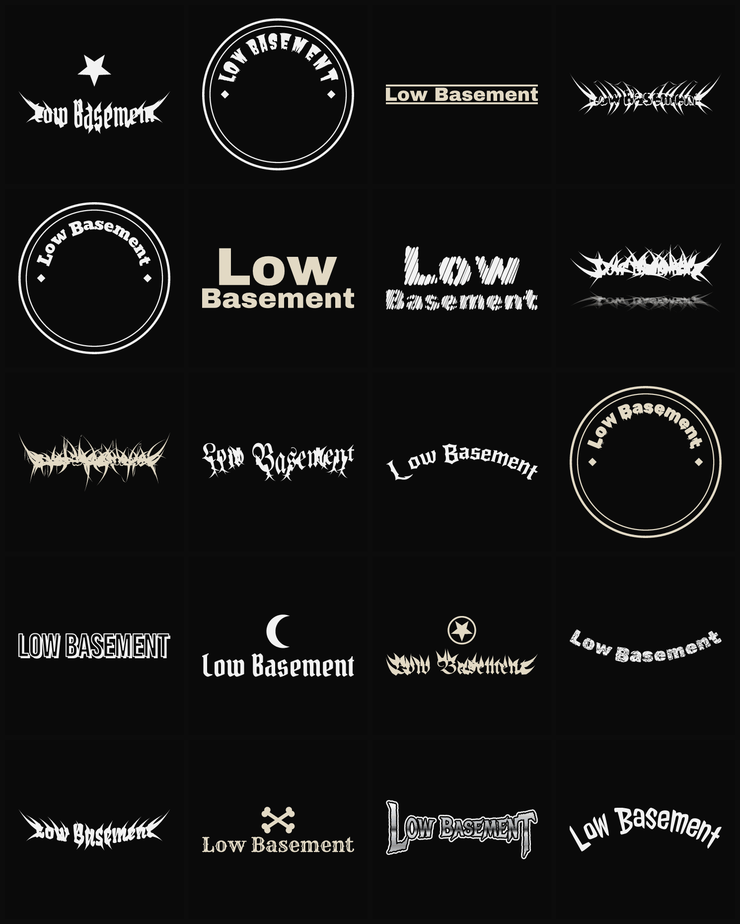 Twenty Low Basement band logo ideas — different faces, treatments and spike settings