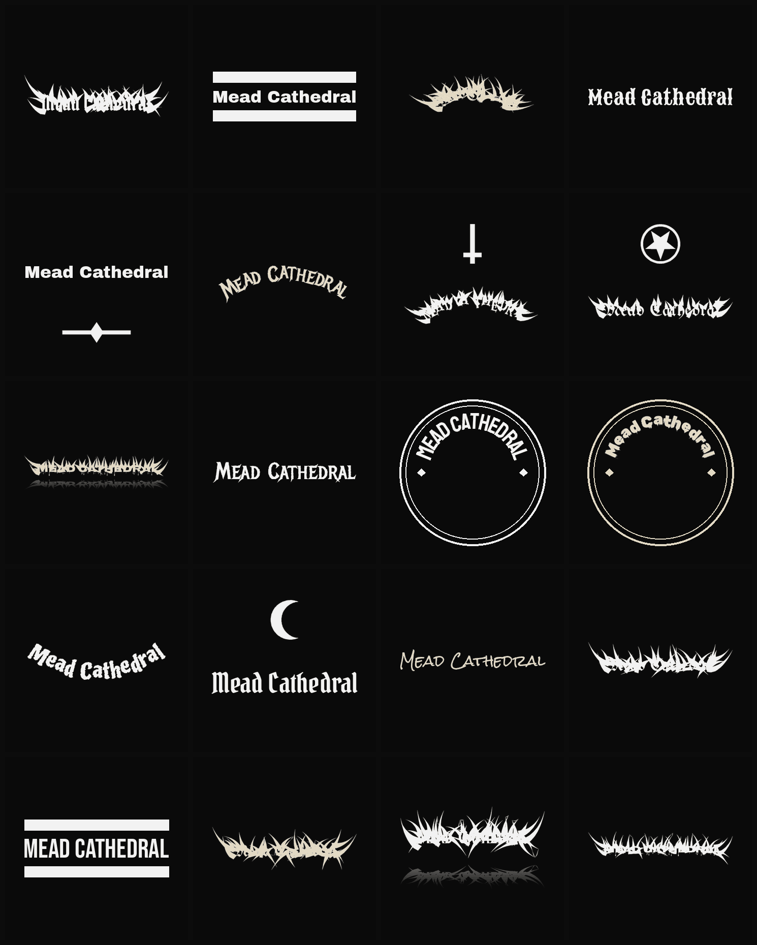 Twenty Mead Cathedral band logo ideas — different faces, treatments and spike settings