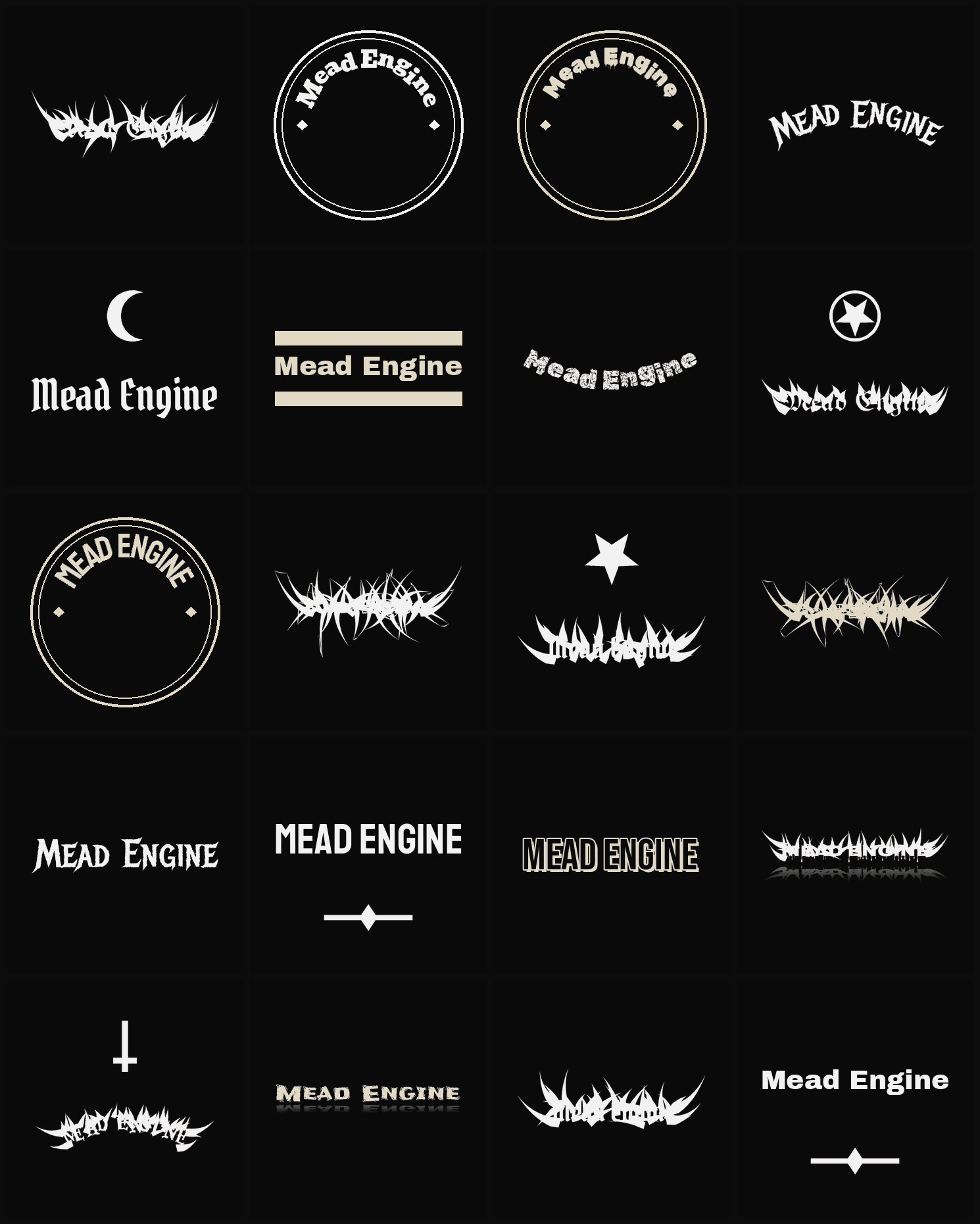 Twenty Mead Engine band logo ideas — different faces, treatments and spike settings