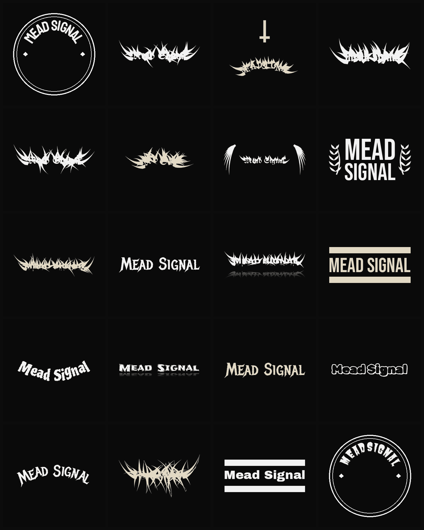 Twenty Mead Signal band logo ideas — different faces, treatments and spike settings