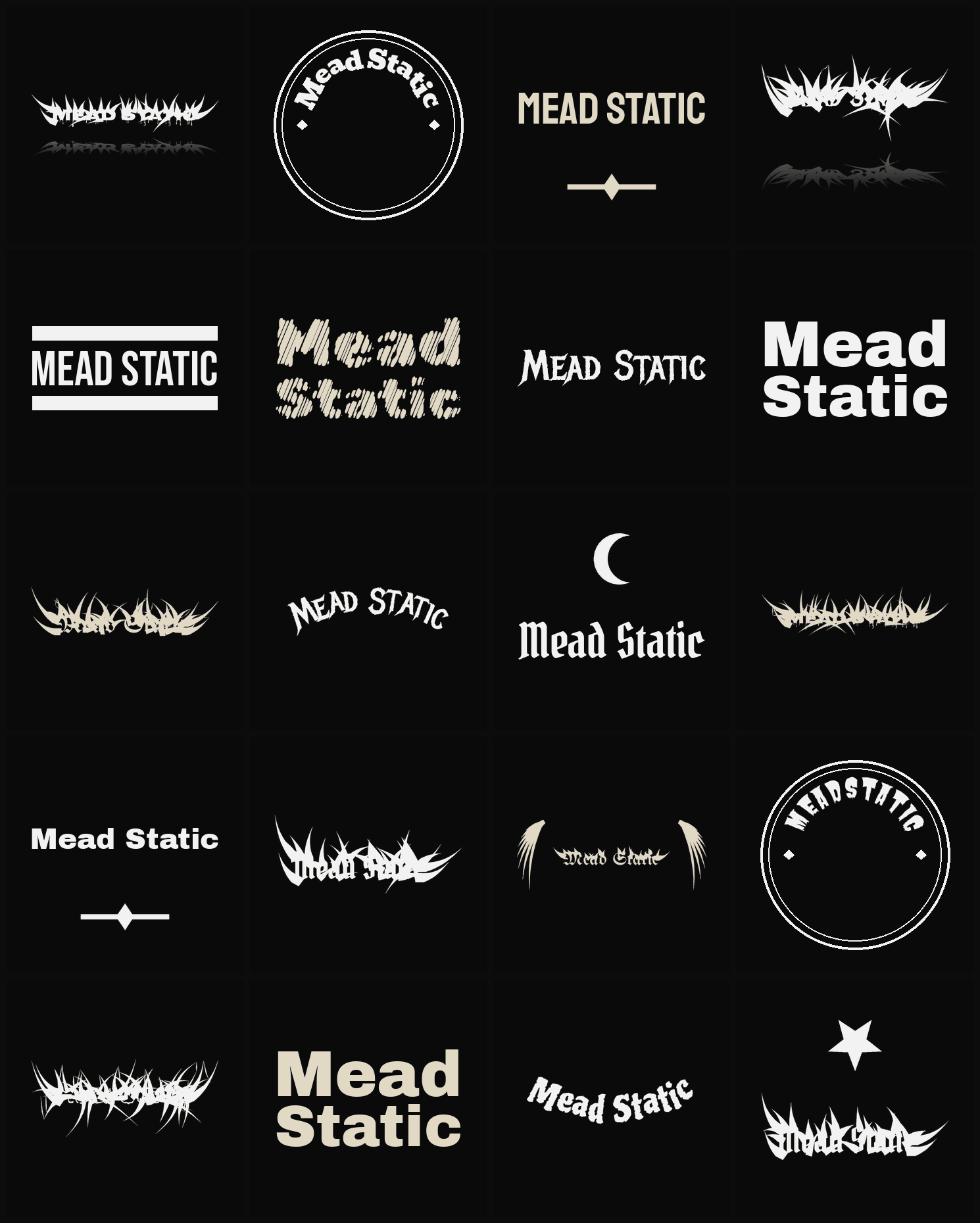 Twenty Mead Static band logo ideas — different faces, treatments and spike settings